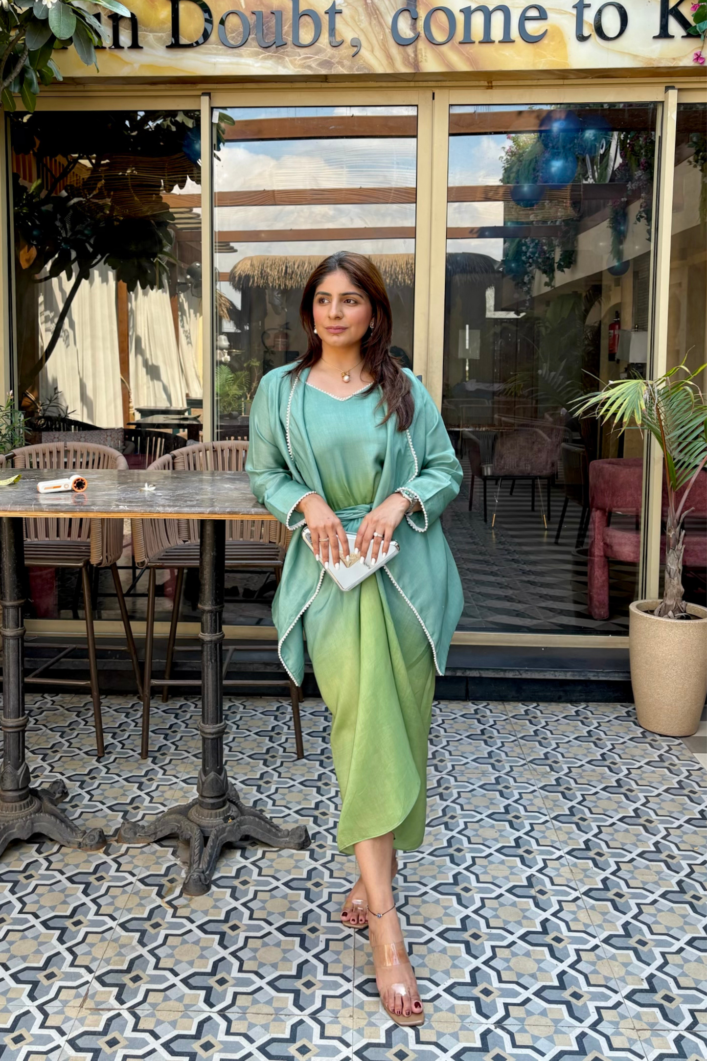 Blue green ombre skirt and cape set