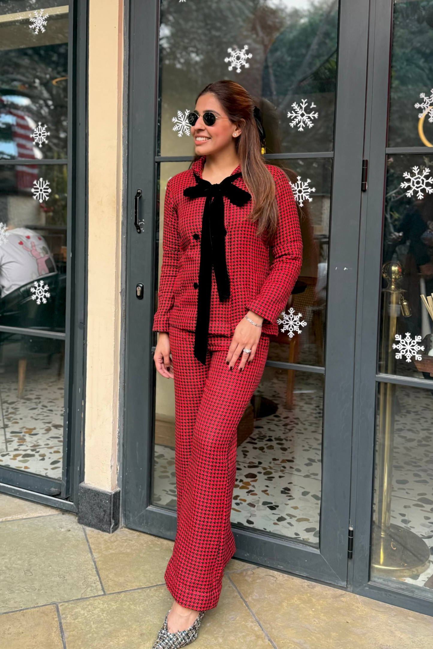 Red Houndstooth Double breasted jacket set