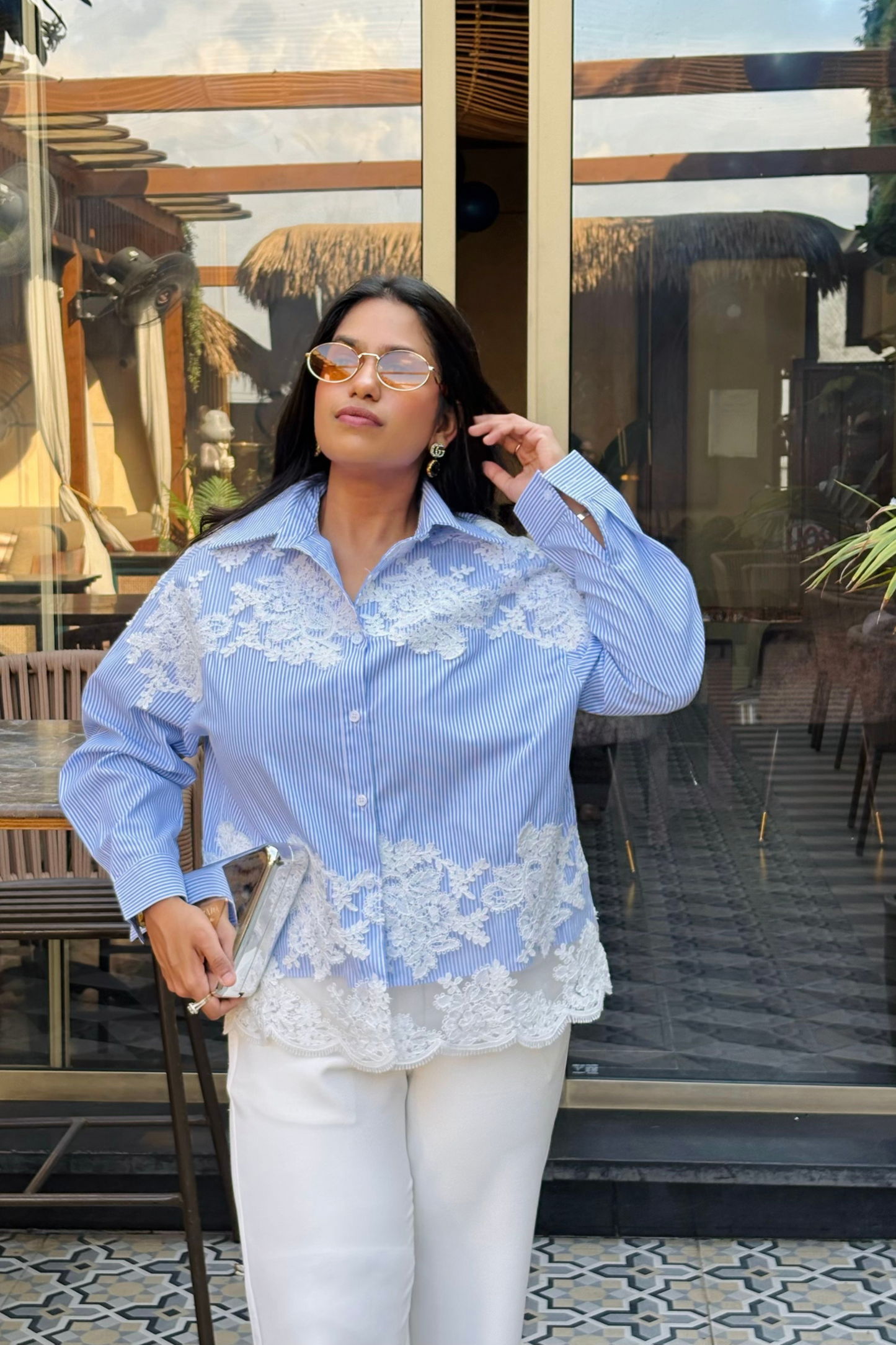 Blue lace shirt