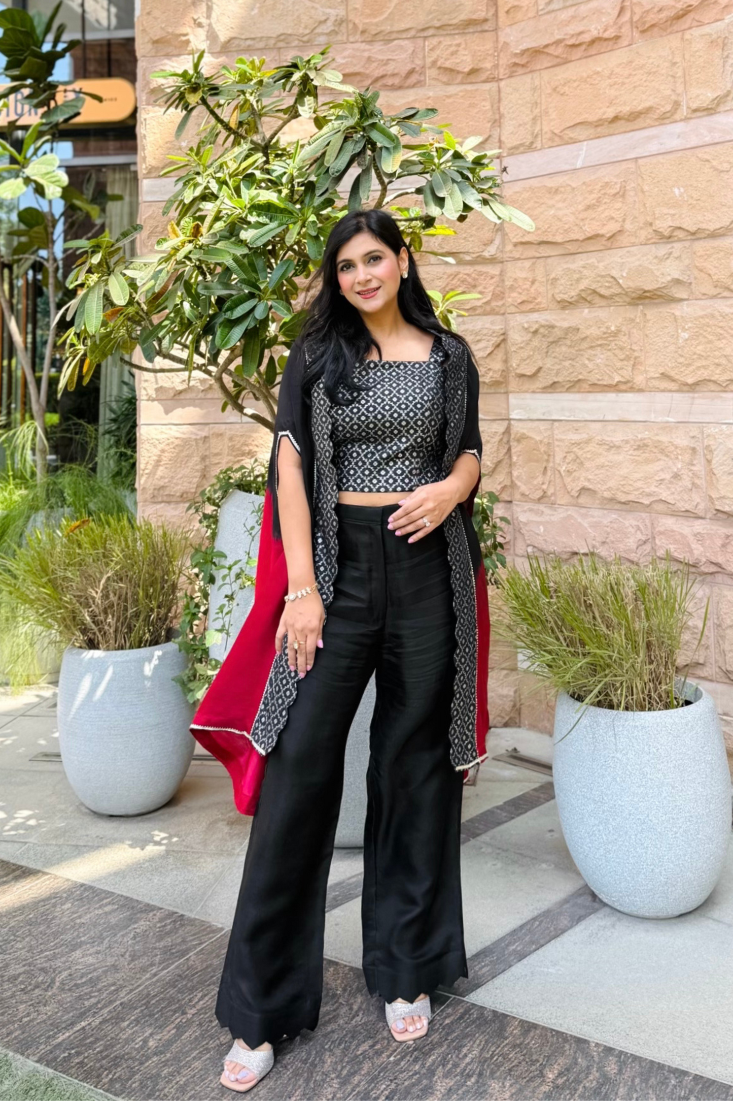 Black silk and Banarasi cape set