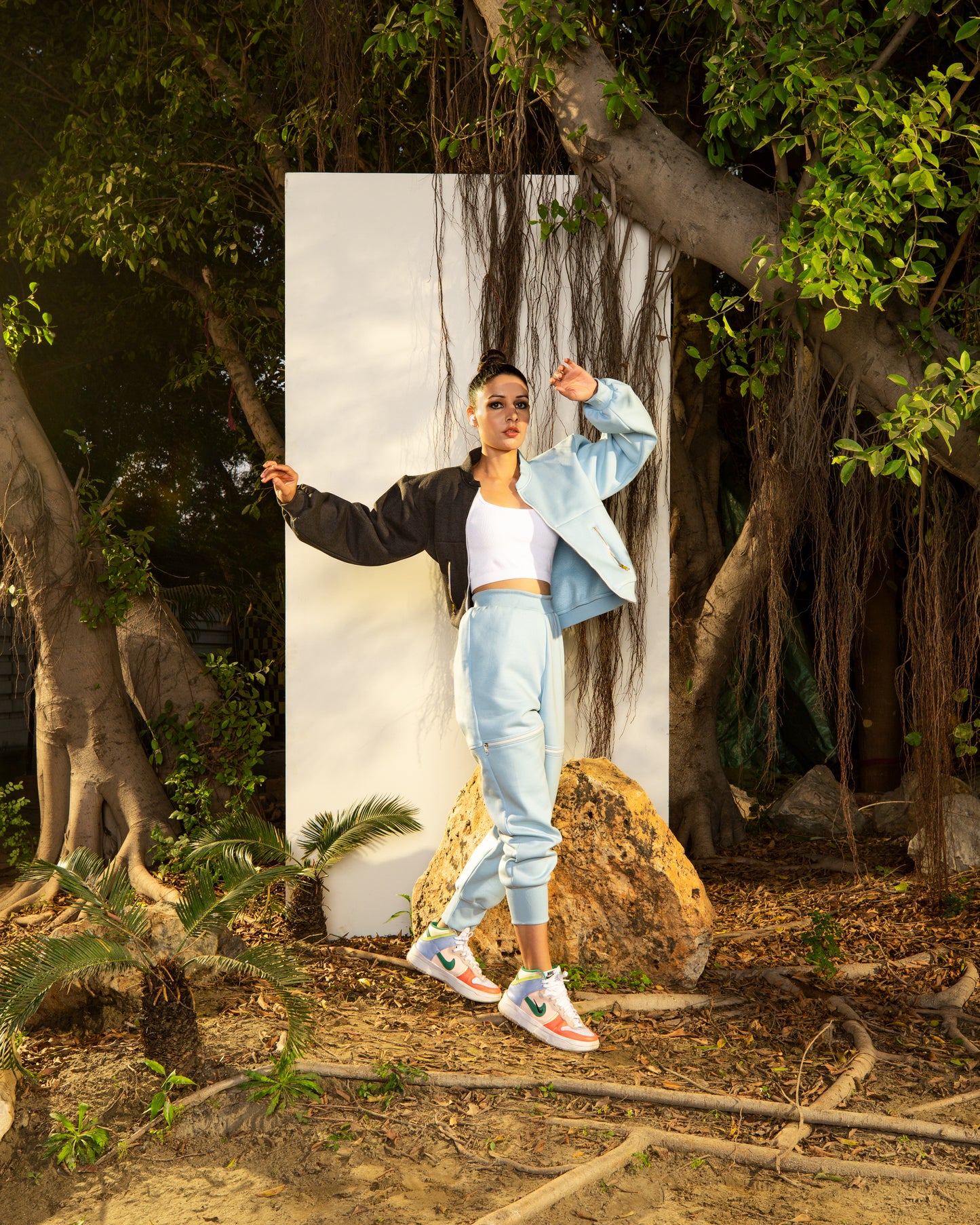 Half and Half Jacket with Blue Fleece Joggers