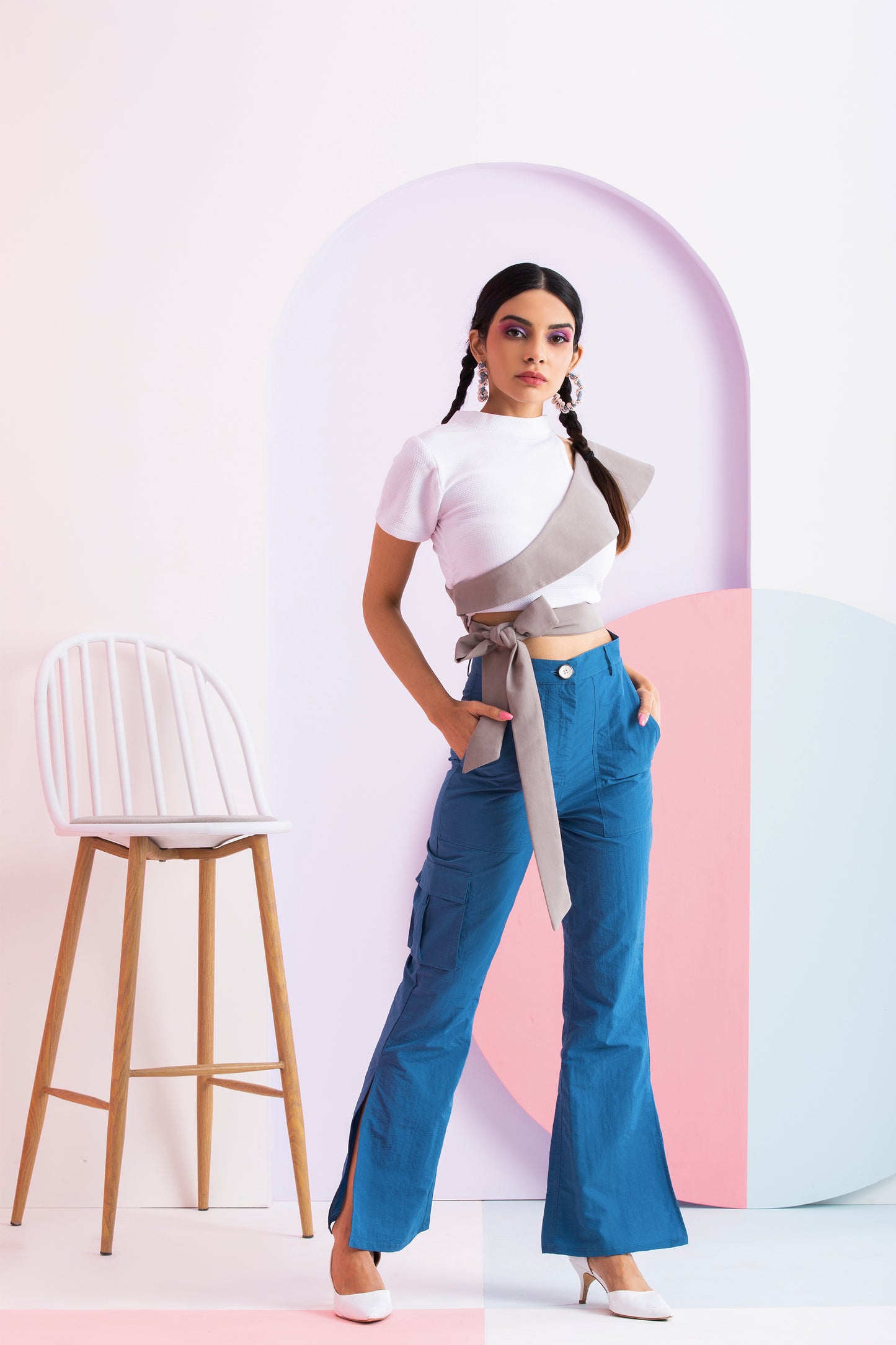 White flap top with Cargo Pants