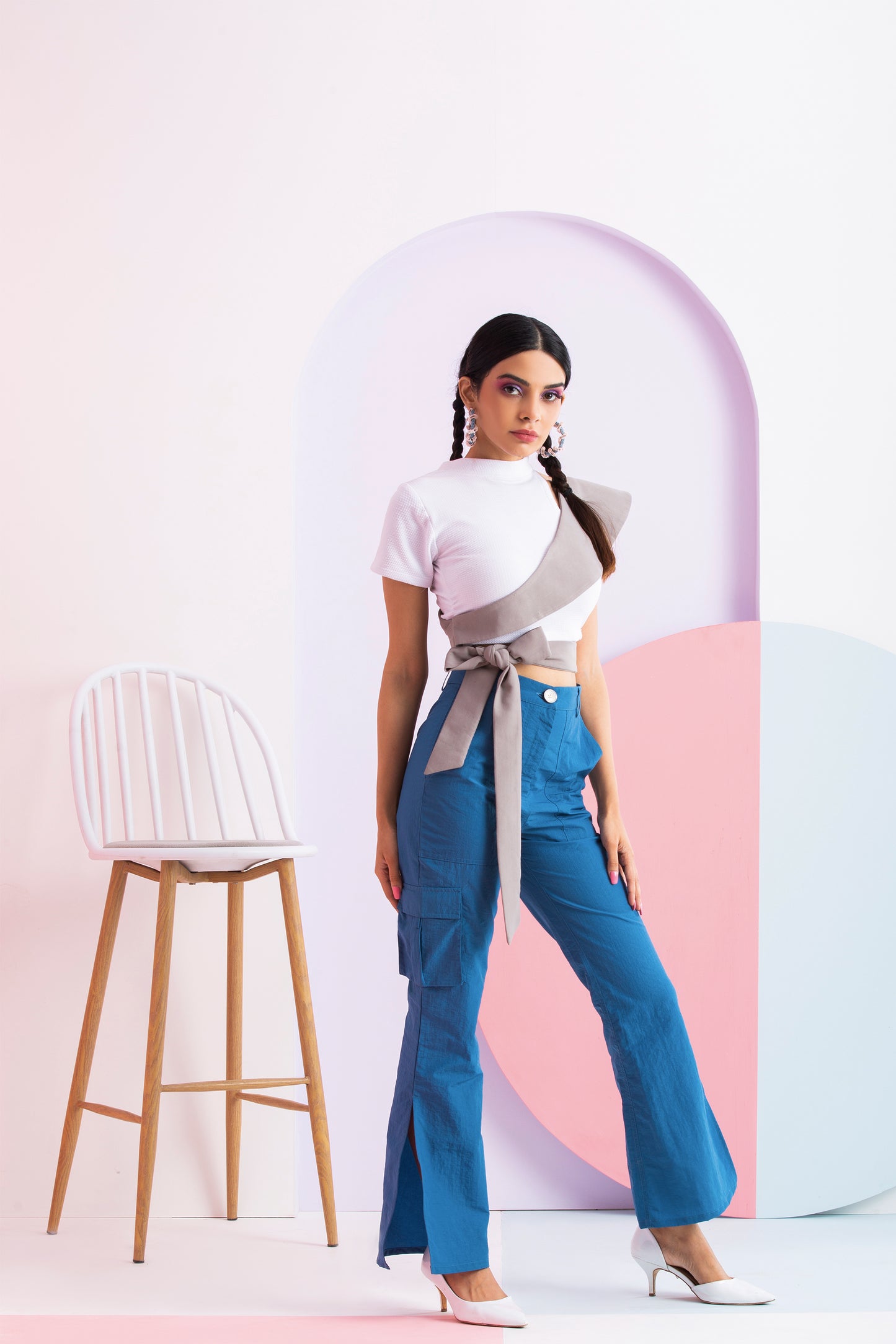 White flap top with Cargo Pants