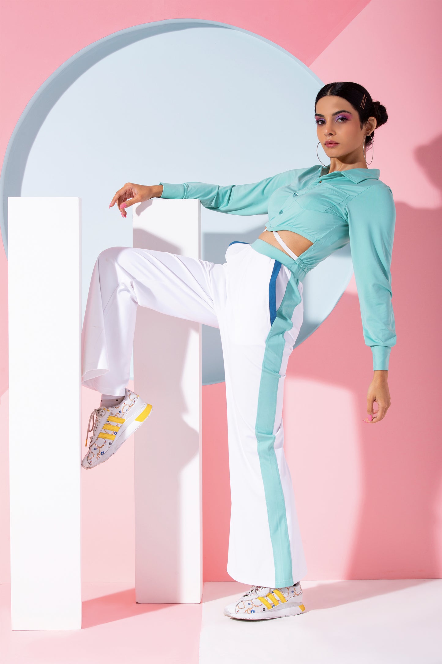 Pool blue Shirt and White Pants Set