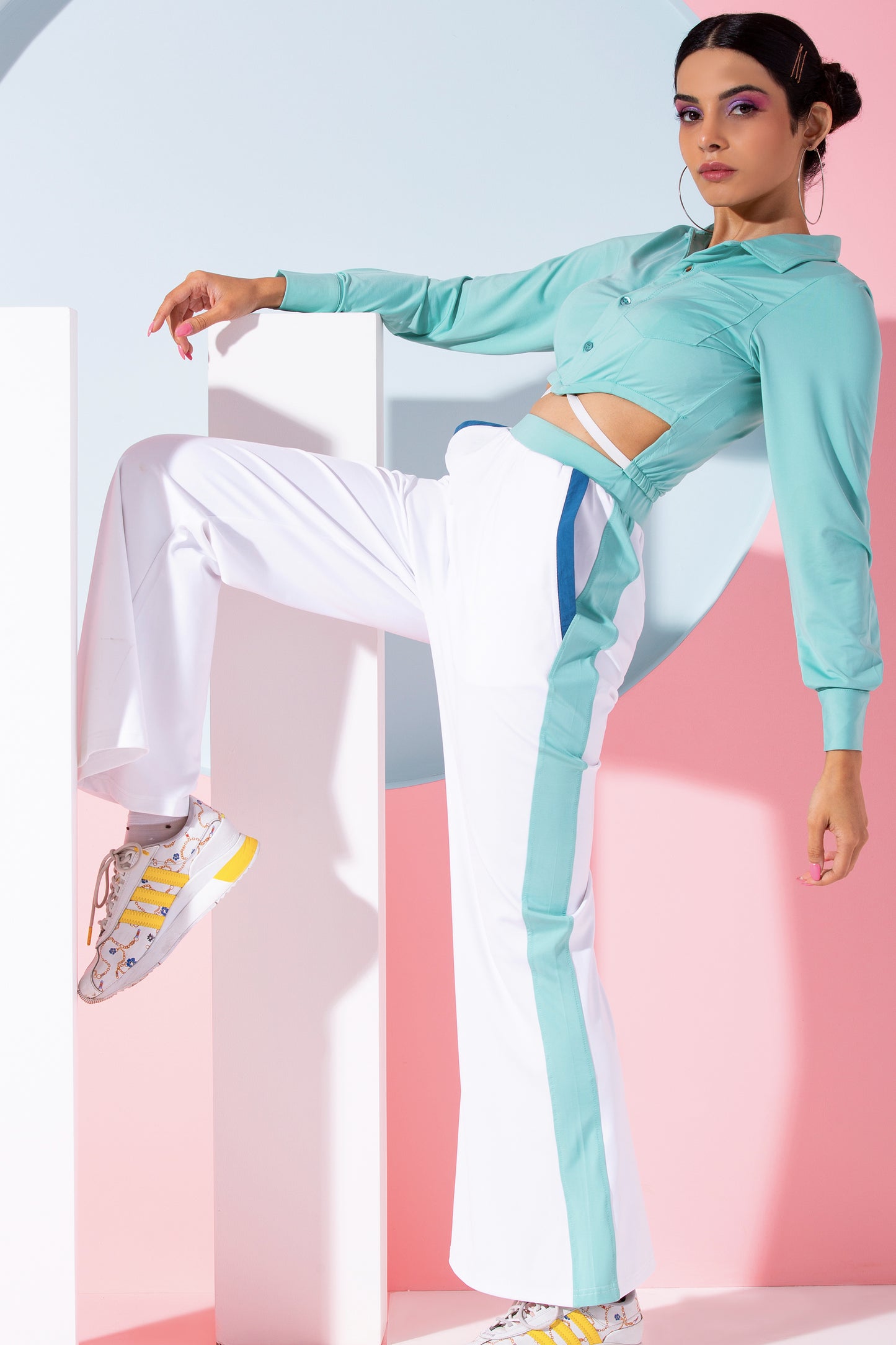 White Pants with Blue Stripes