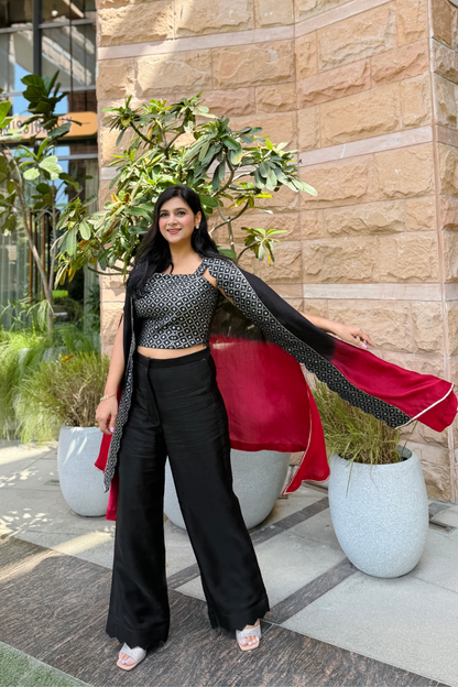 Black silk and Banarasi cape set