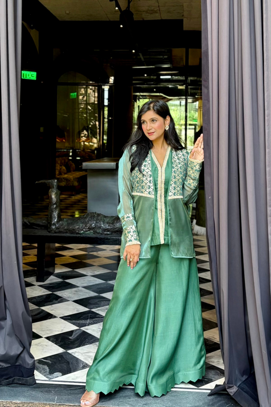 Green cape sharara set