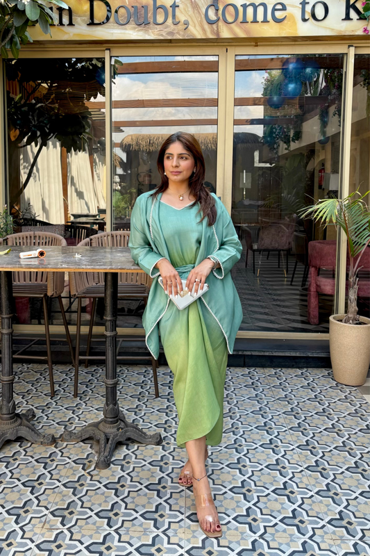 Blue green ombre skirt and cape set