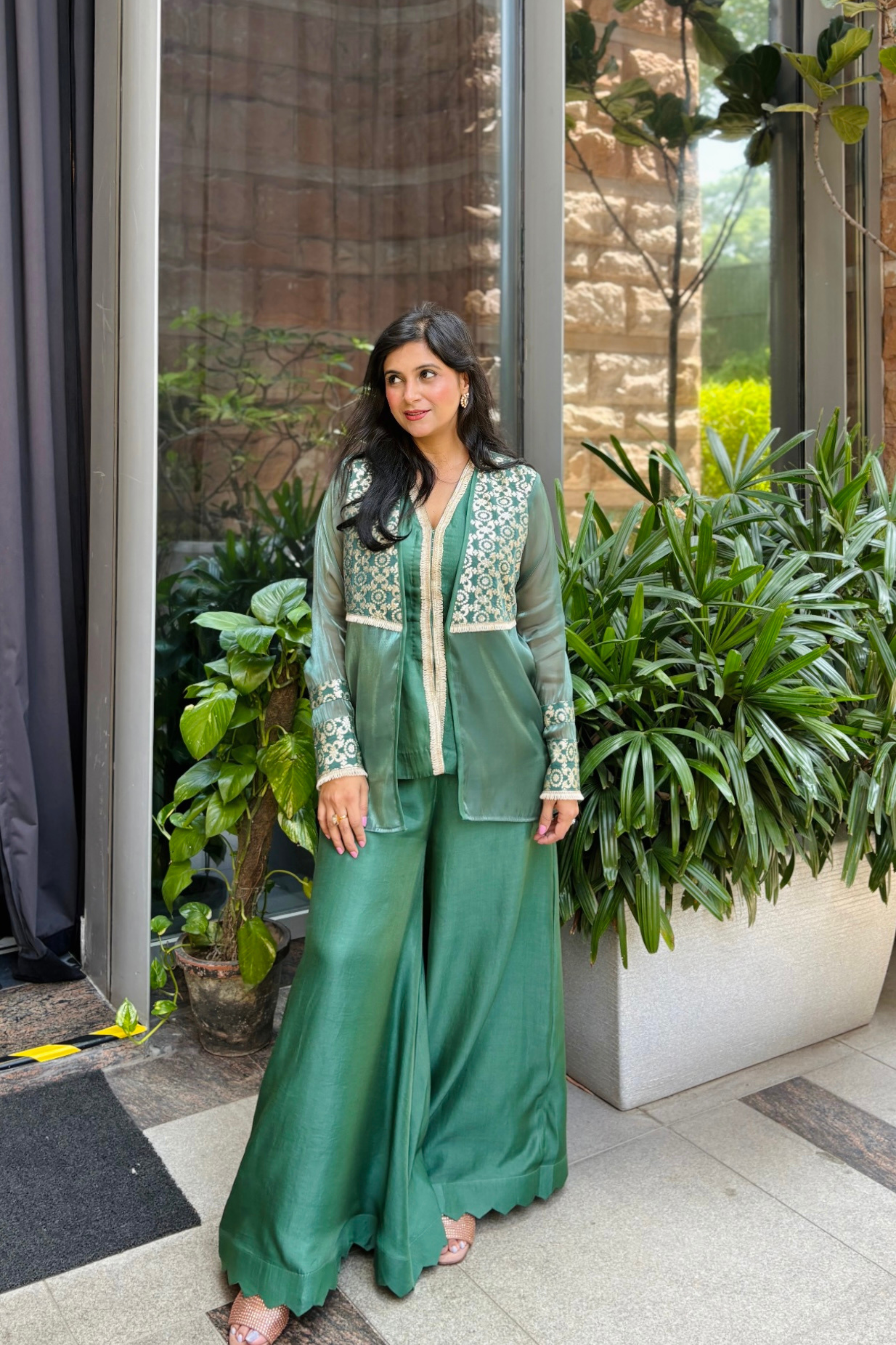 Green cape sharara set