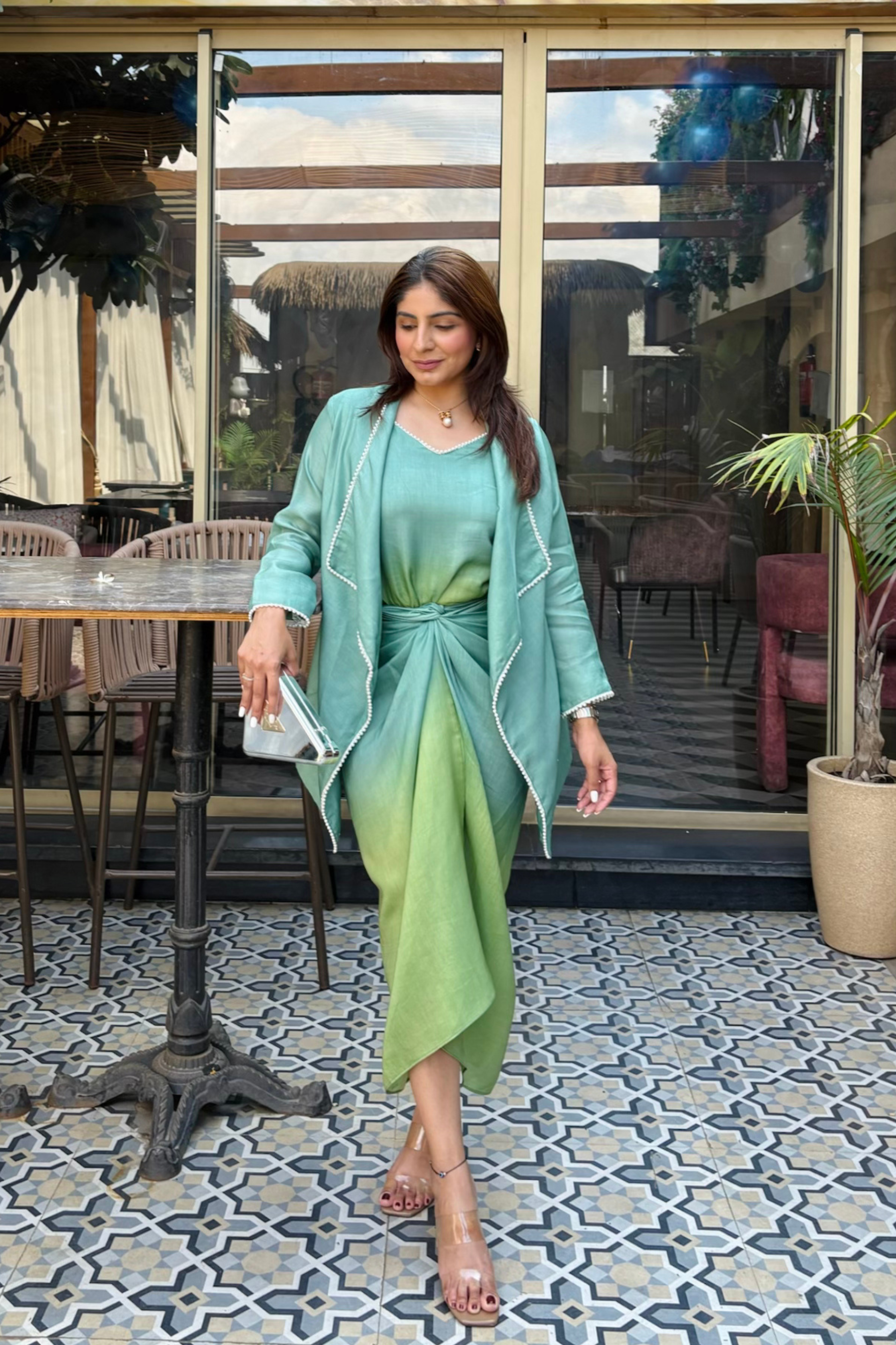 Blue green ombre skirt and cape set