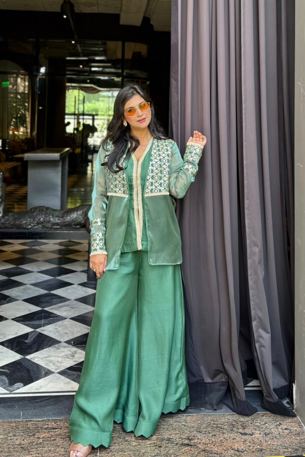 Green cape sharara set
