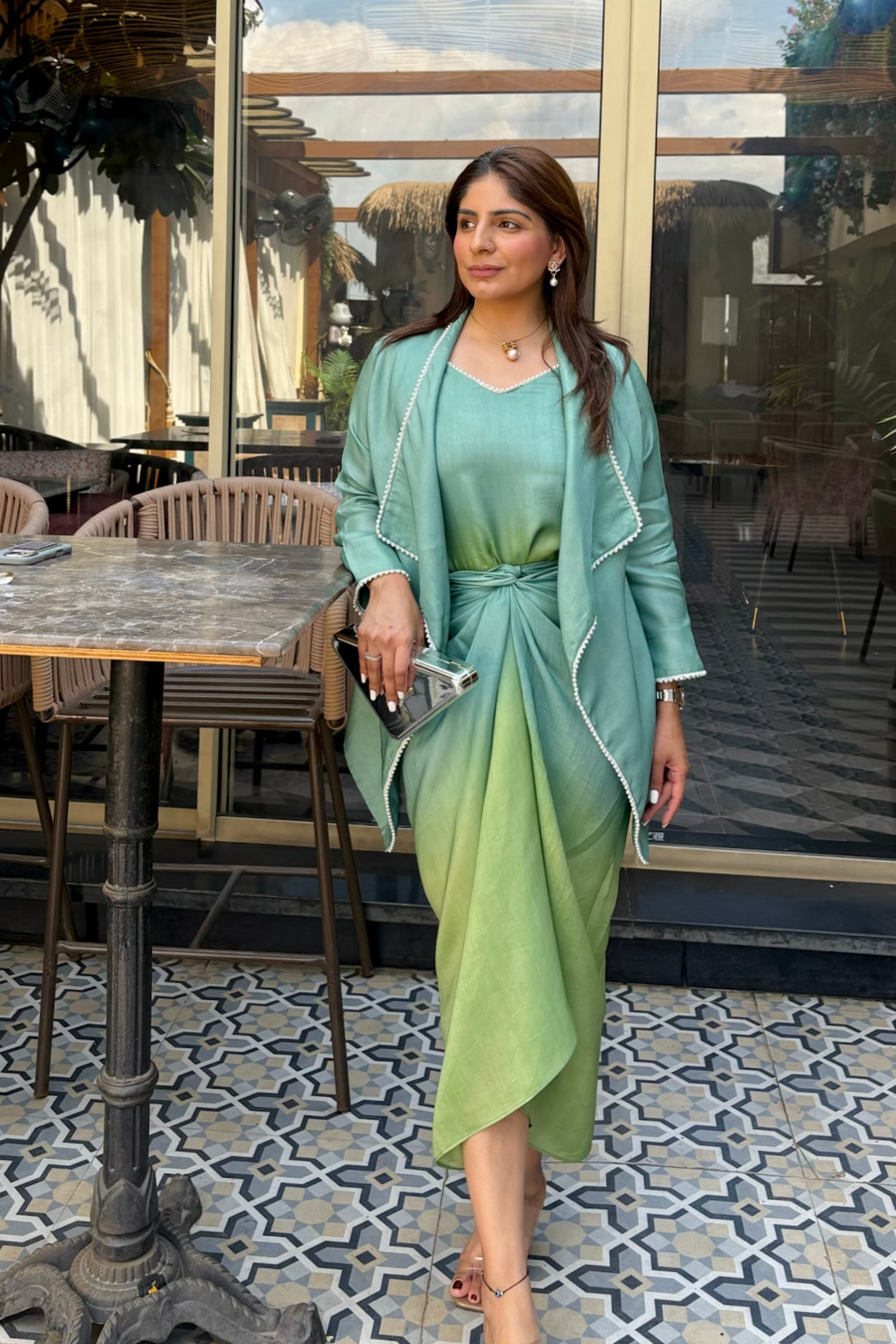 Blue green ombre skirt and cape set