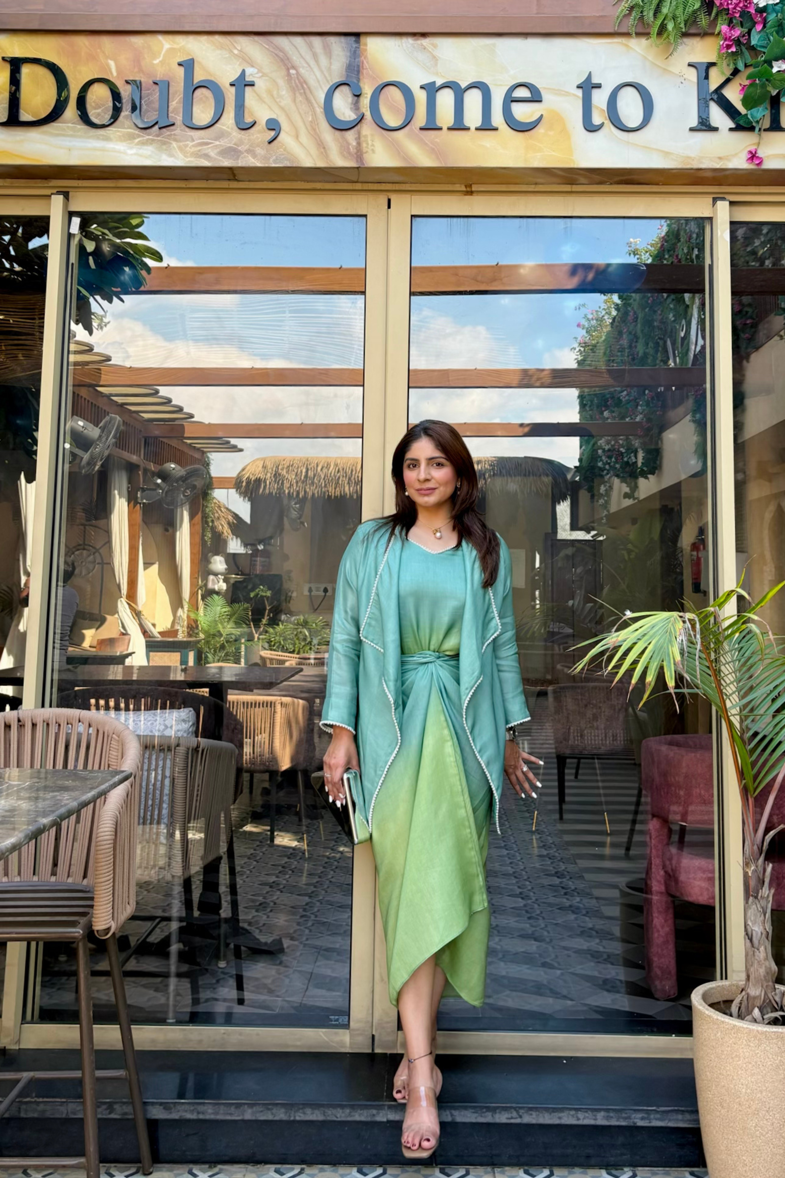 Blue green ombre skirt and cape set