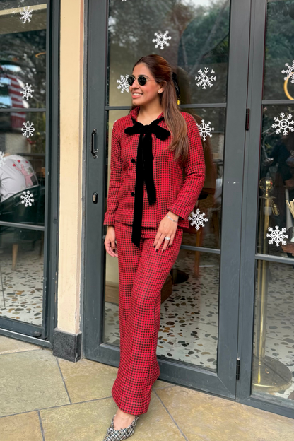 Red Houndstooth Double breasted jacket set