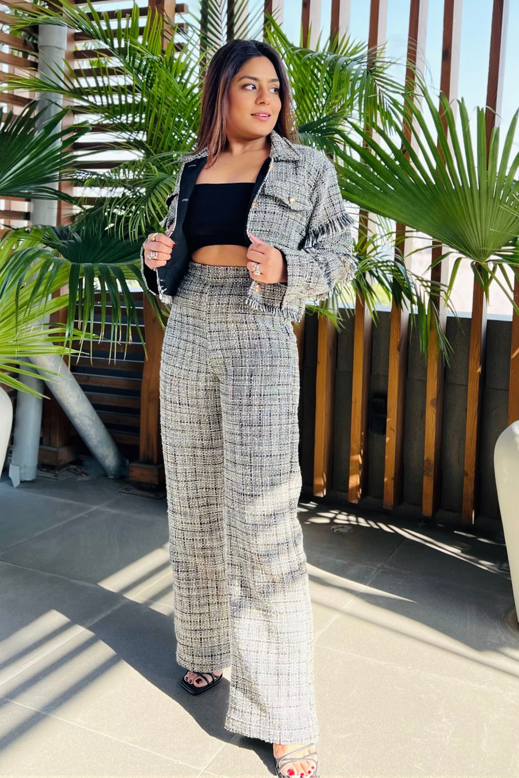 Tweed fringe jacket with Pants