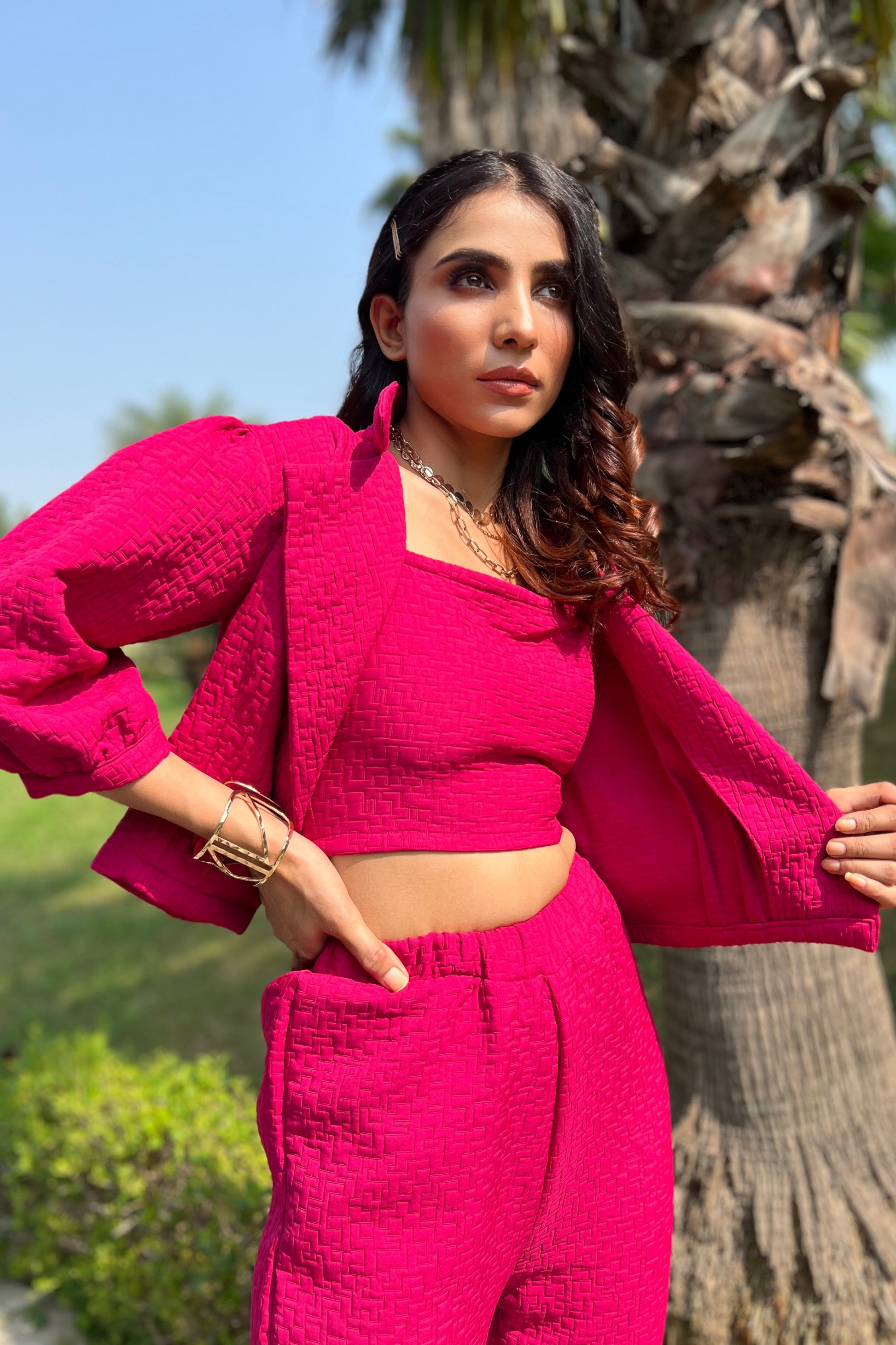 Hot Pink Tailored Jacket with jogger set