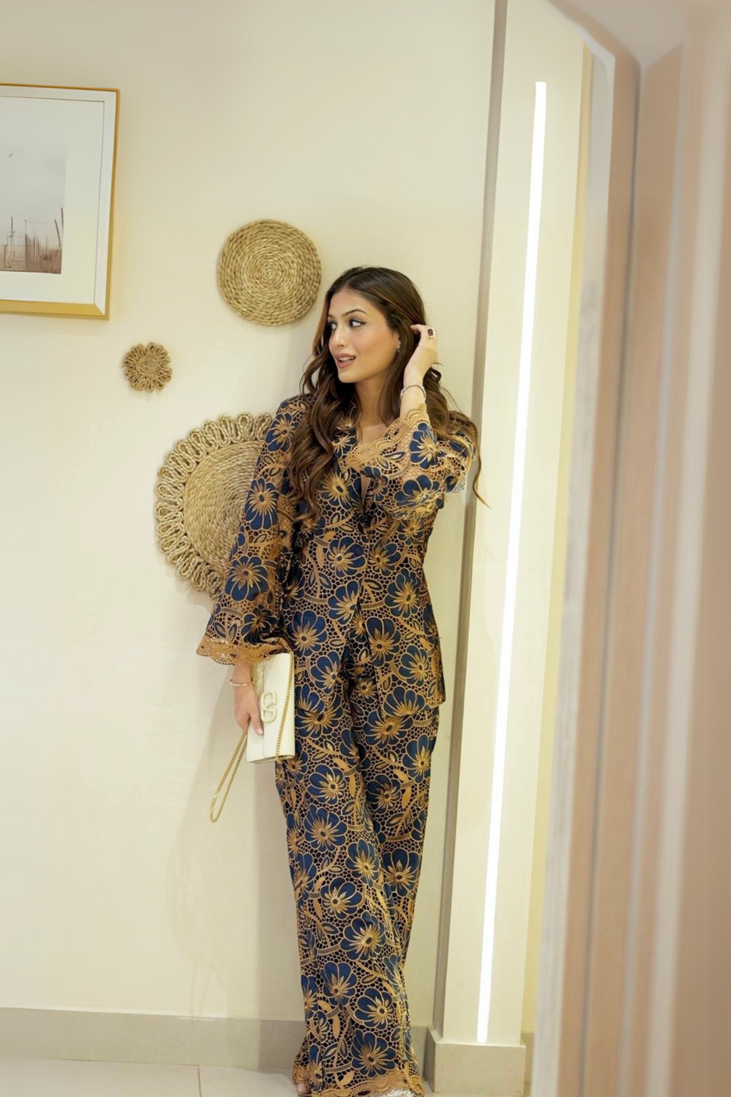 Annie Dhingra in Blue cutwork blazer set