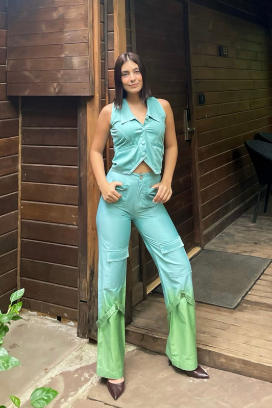 Pallavi Balani in Blue to green vest set