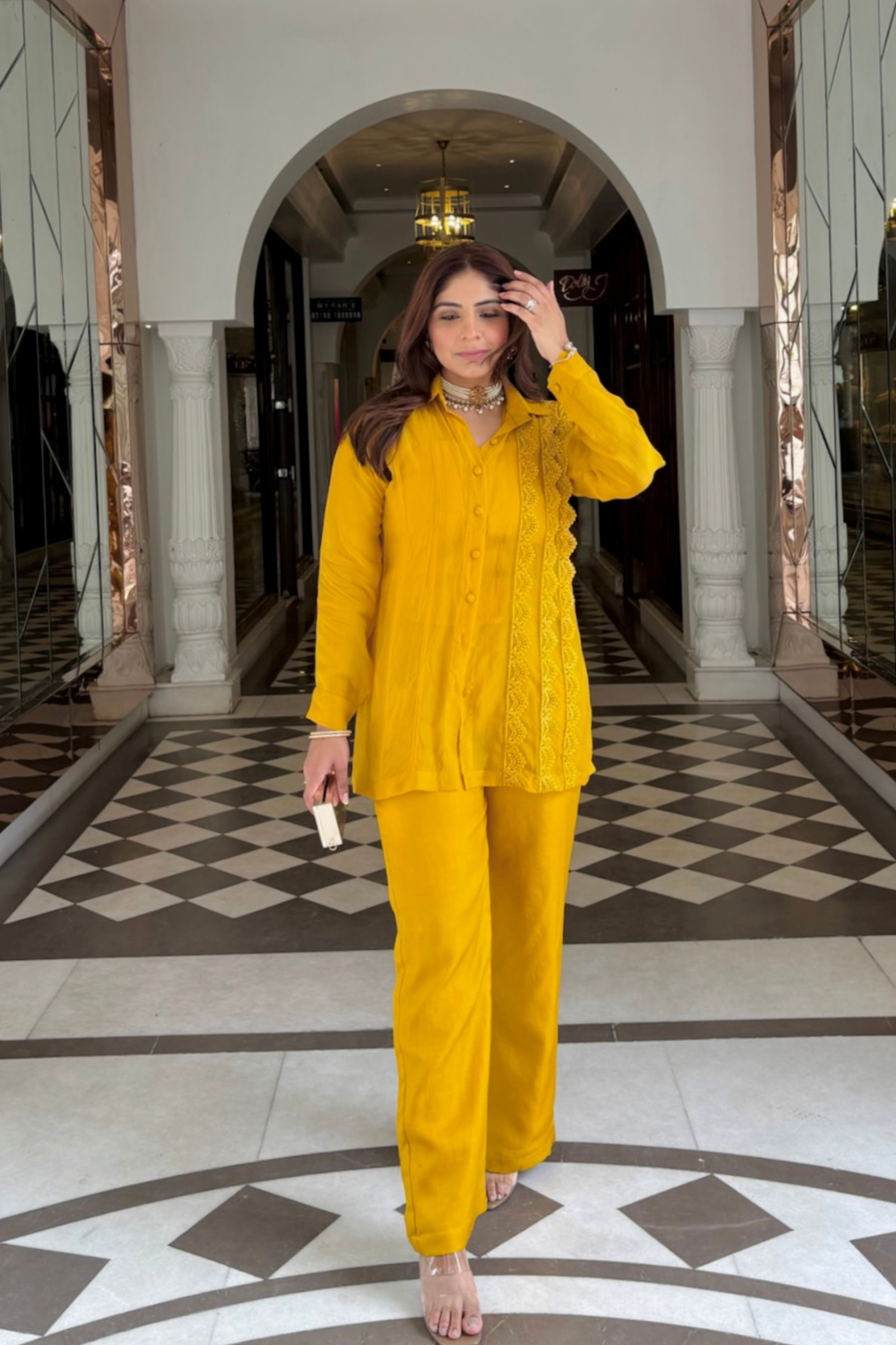 Yellow organza and silk co-ord set