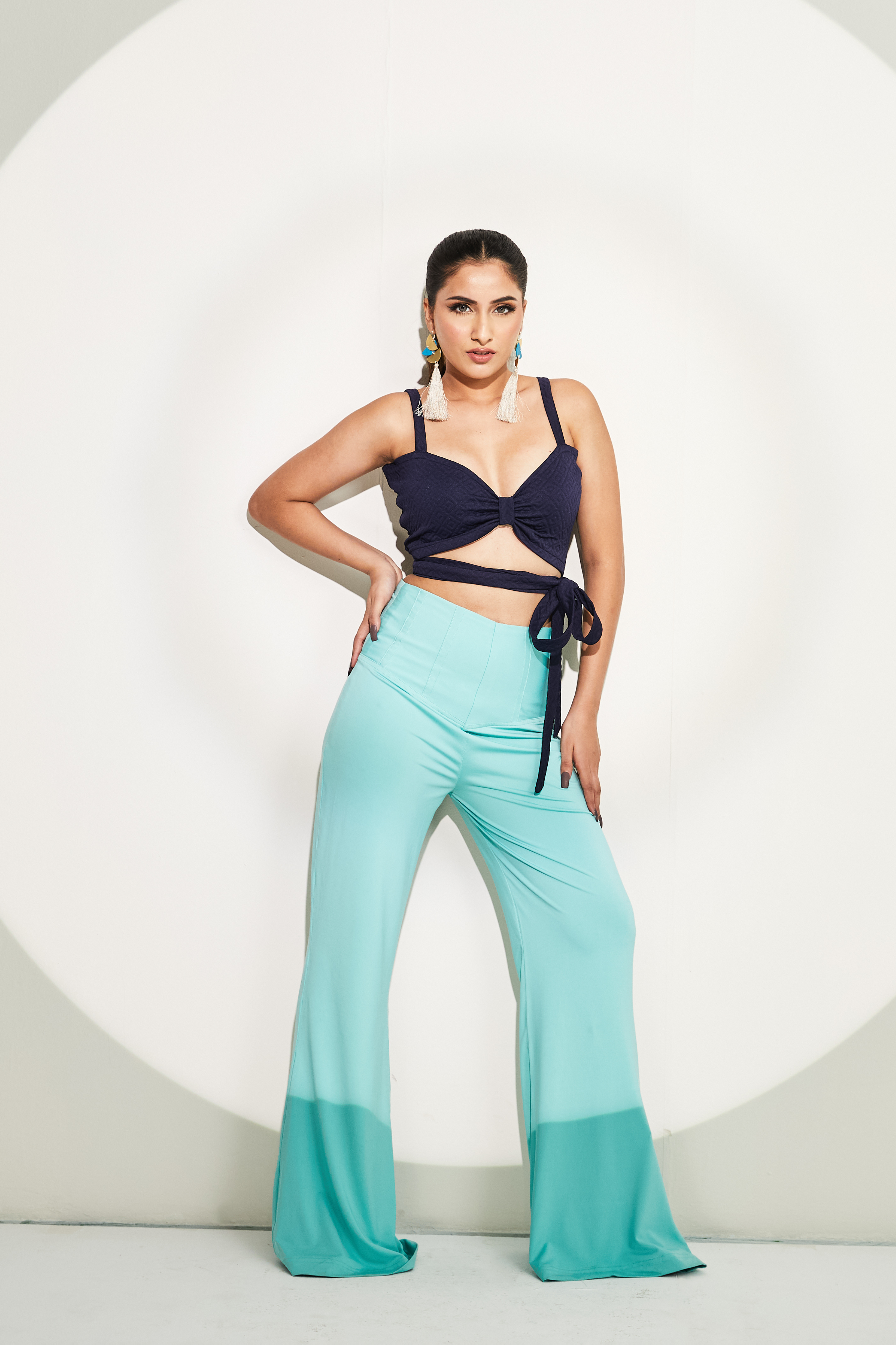 BLUE BIKINI TOP AND POOL BLUE PANTS