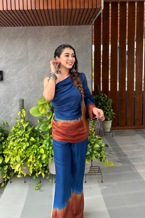 Aashna Vohra in Blue and brown ombré set