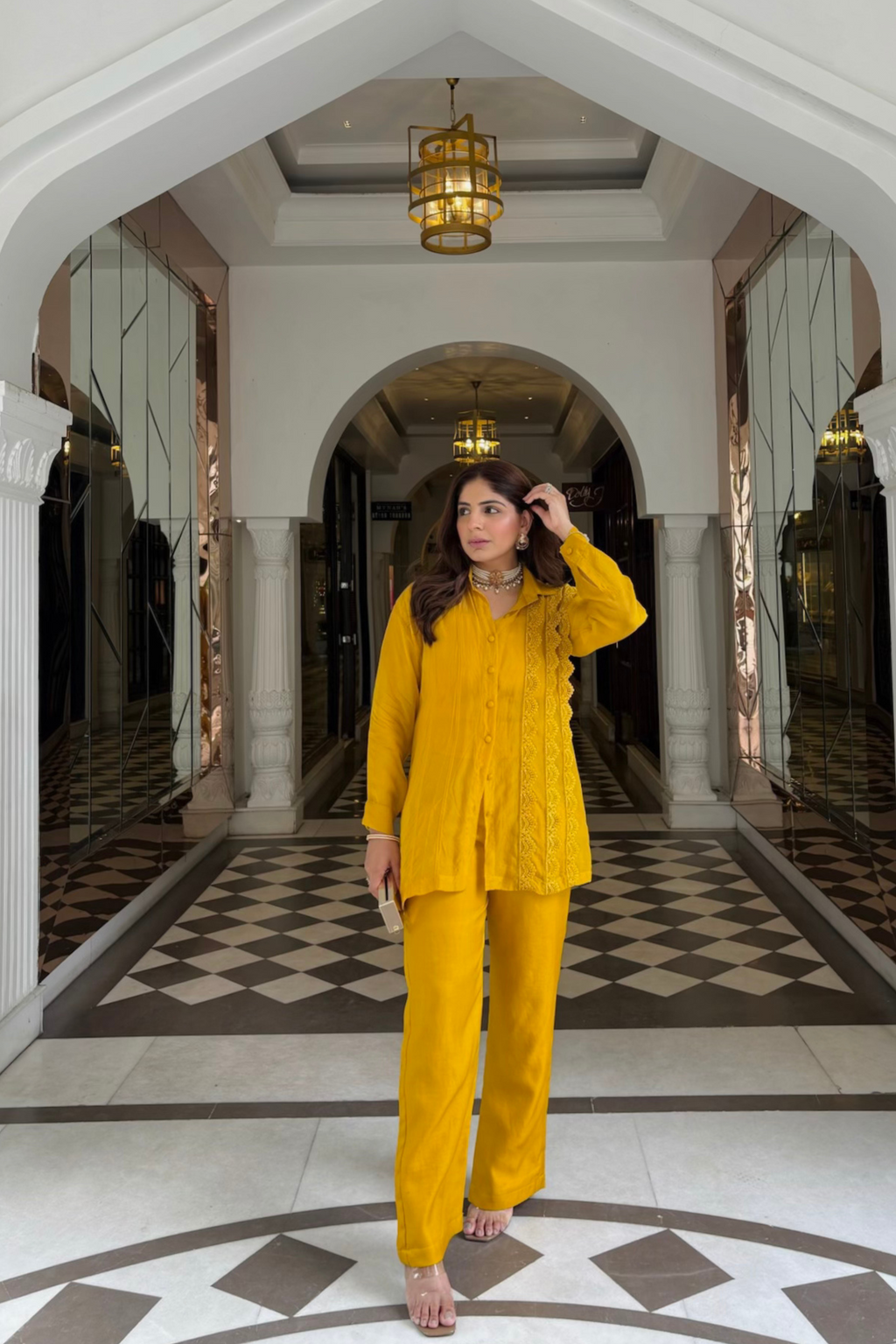 Yellow organza and silk co-ord set