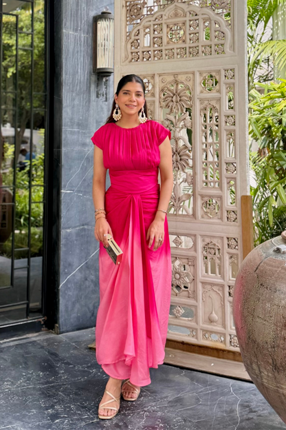 Pink ombré drape skirt set