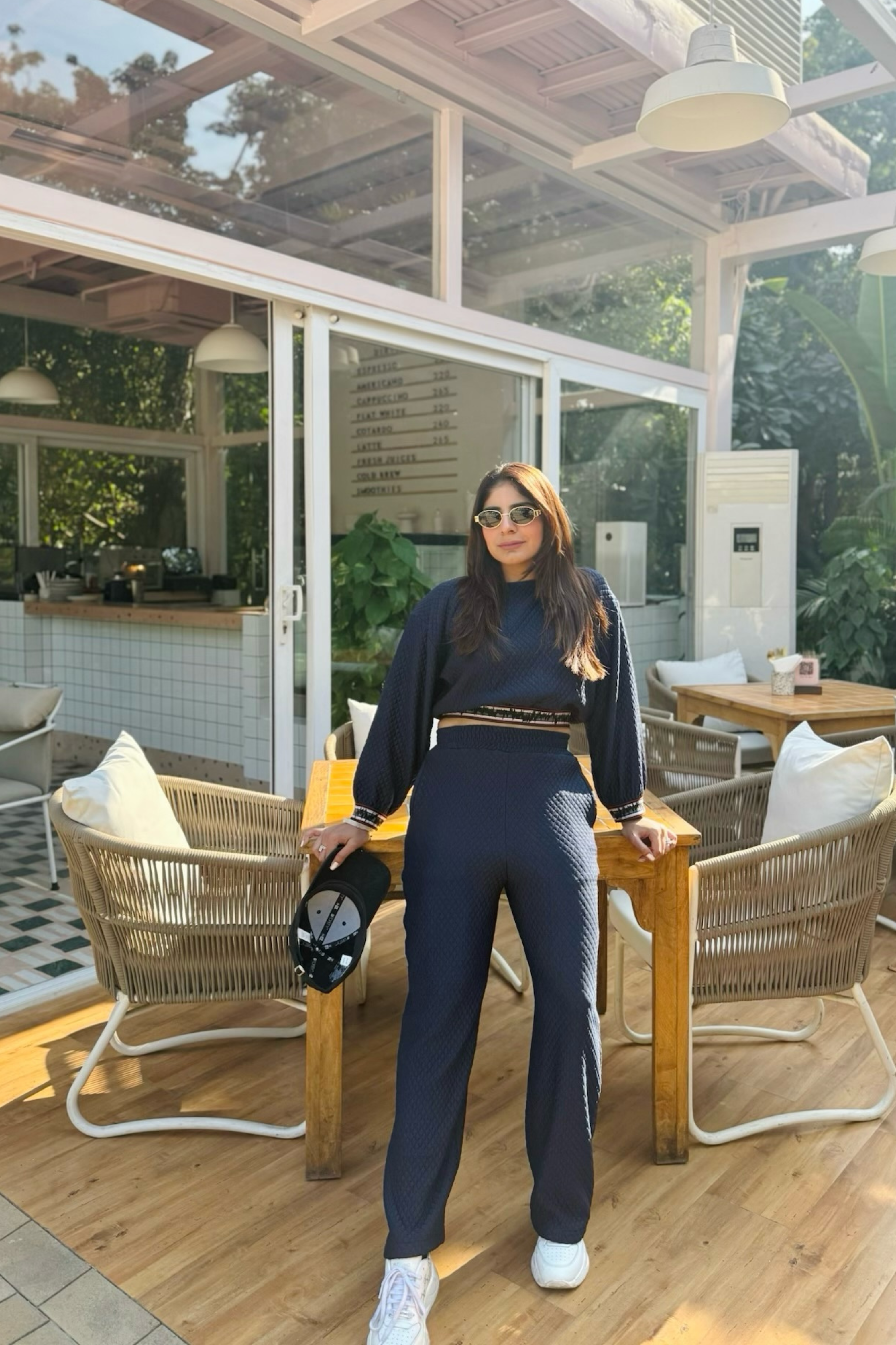 Blue quilted set with an elastic rib detailing