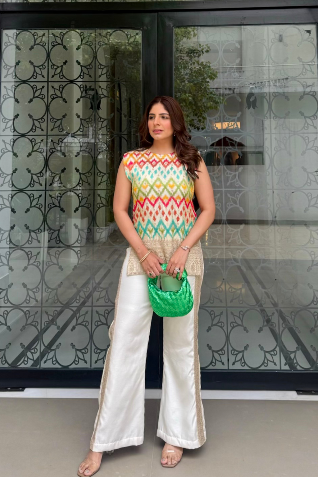 White ikat embroidered set