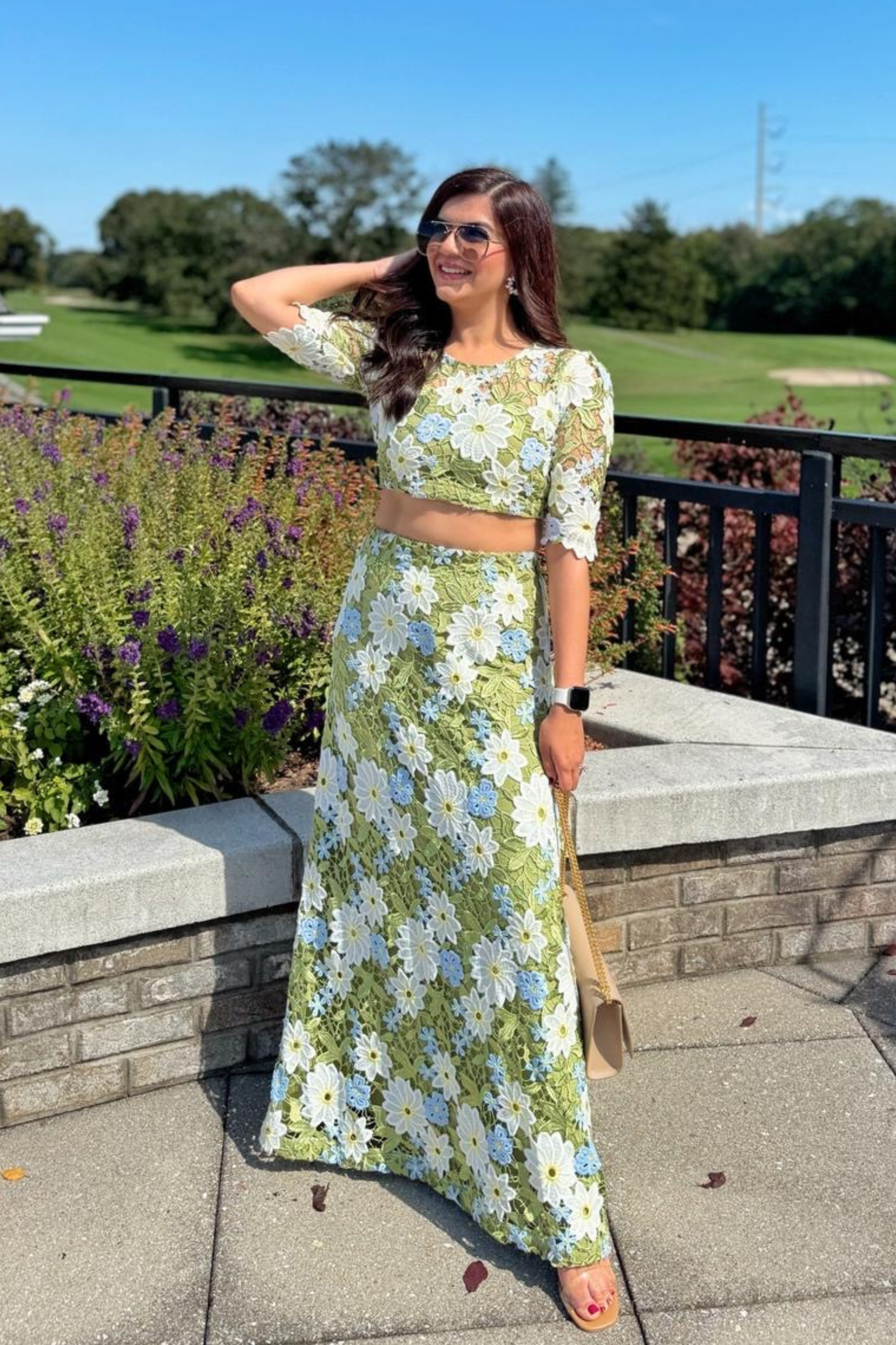 Floral cutwork skirt set