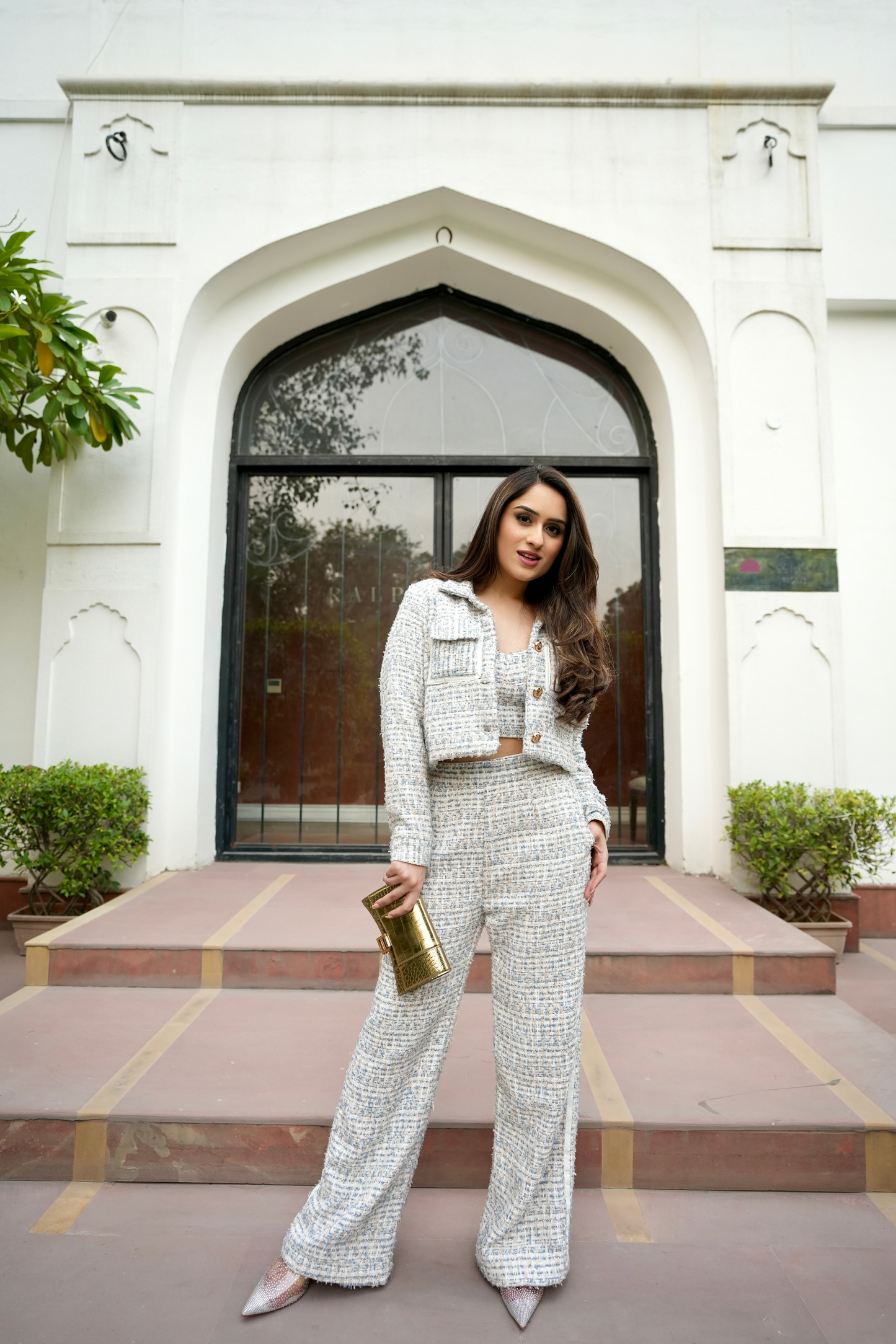 White and Blue 3 piece Tweed set