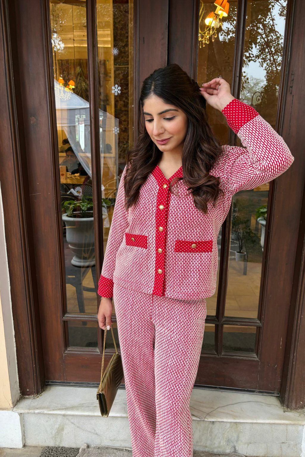 Red double sided cardigan set