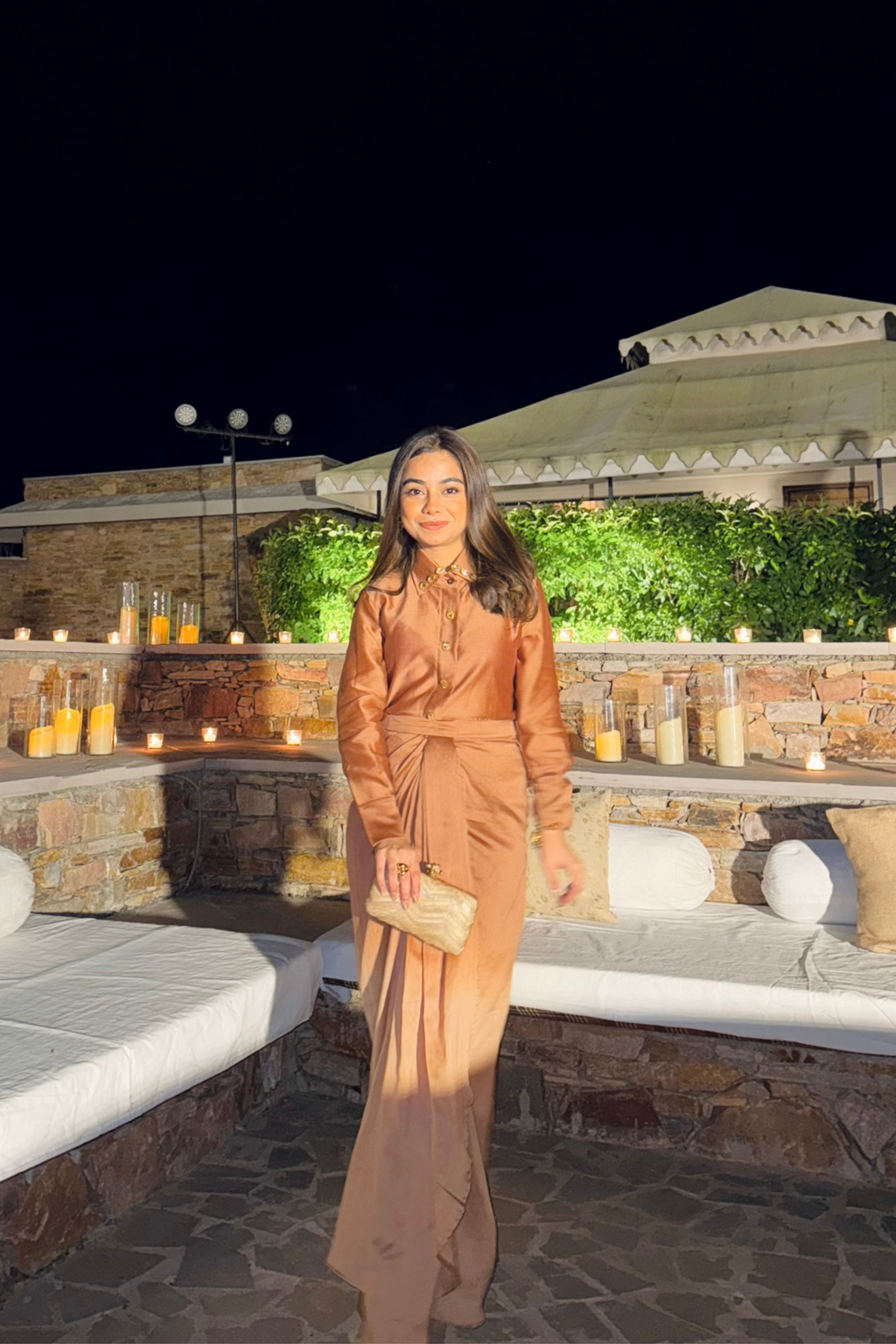 Brown beige ombré shirt & skirt set