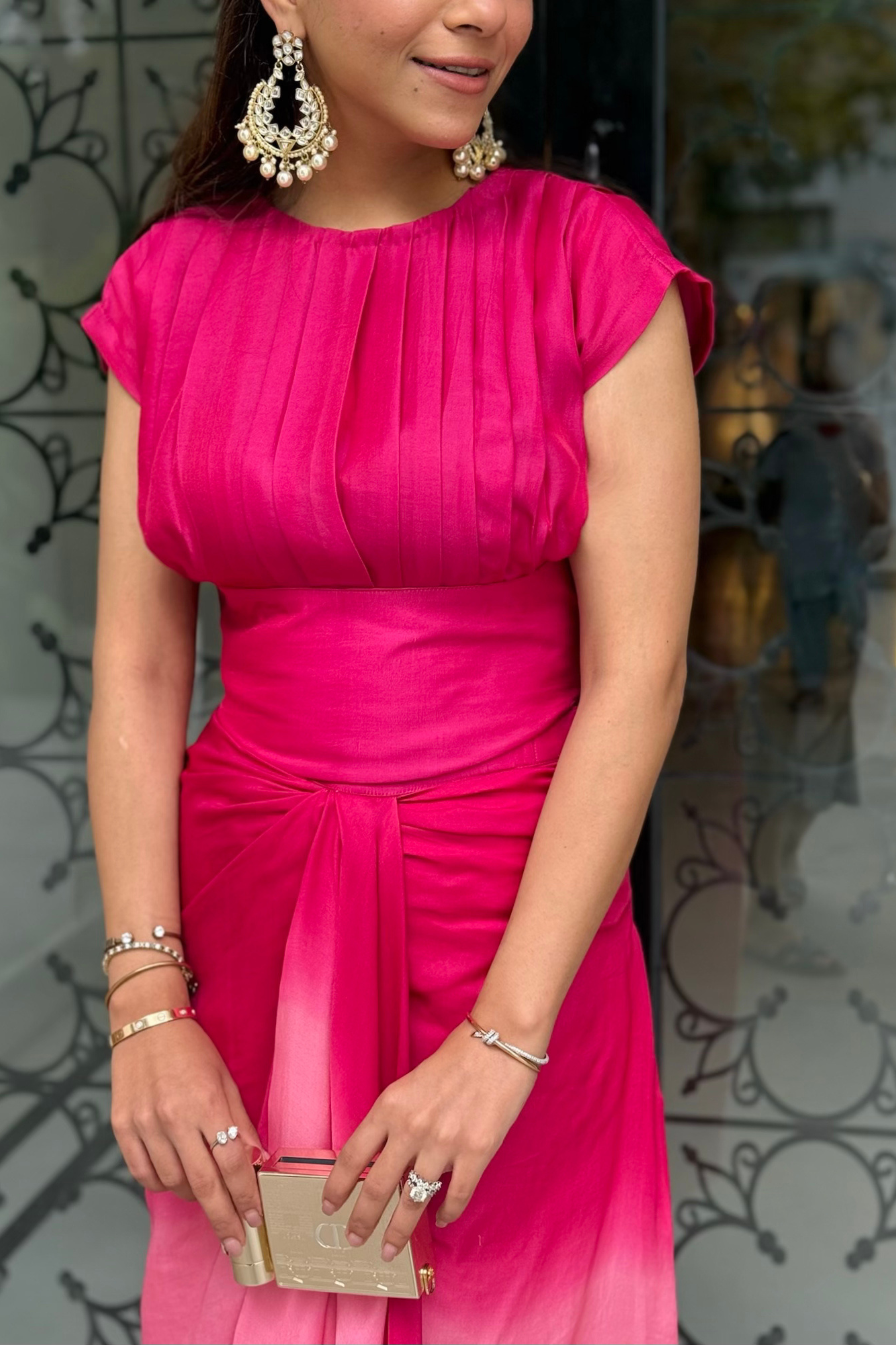 Pink ombré drape skirt set