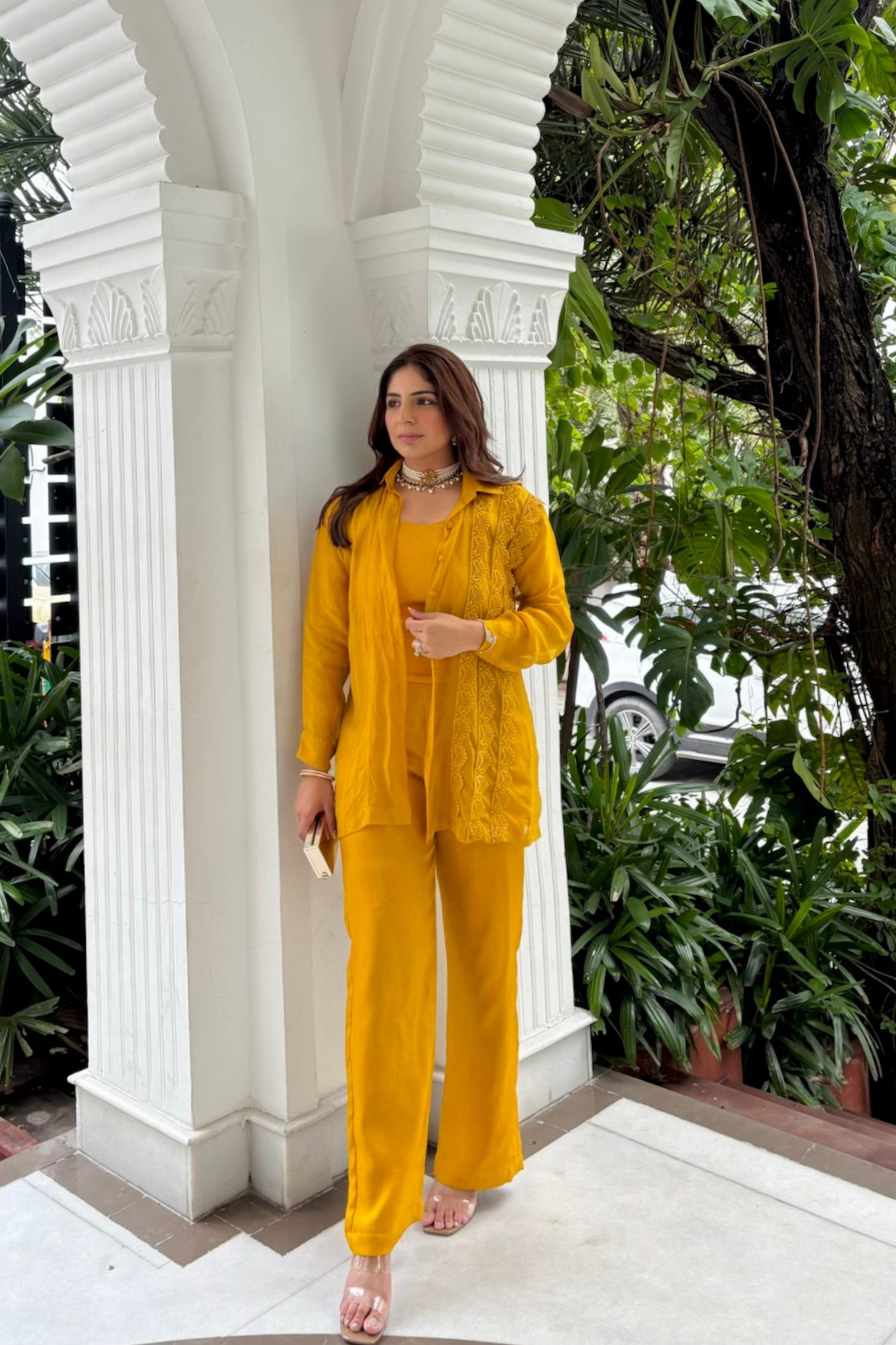 Yellow organza and silk co-ord set