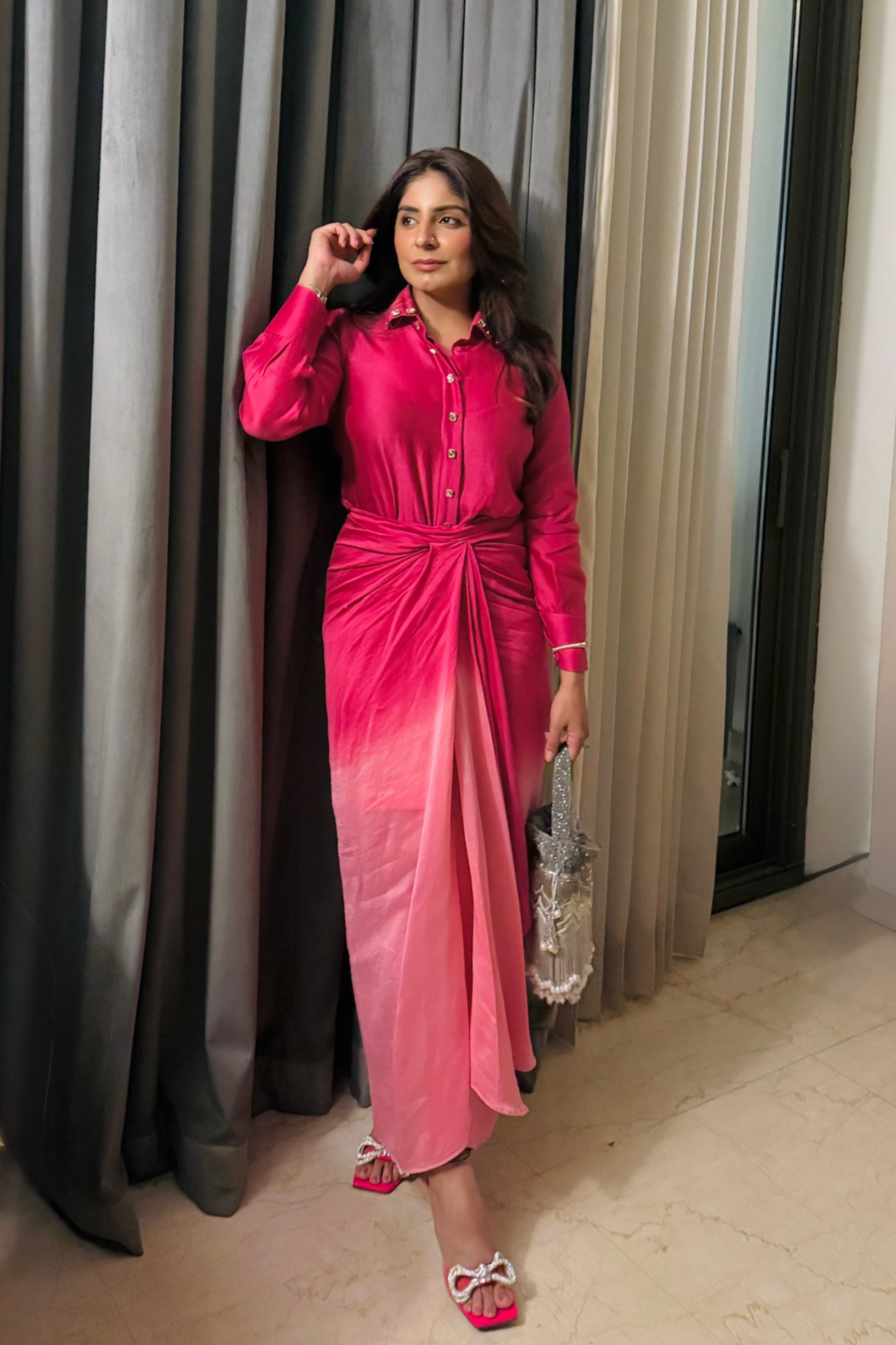 Hot pink shirt & skirt set