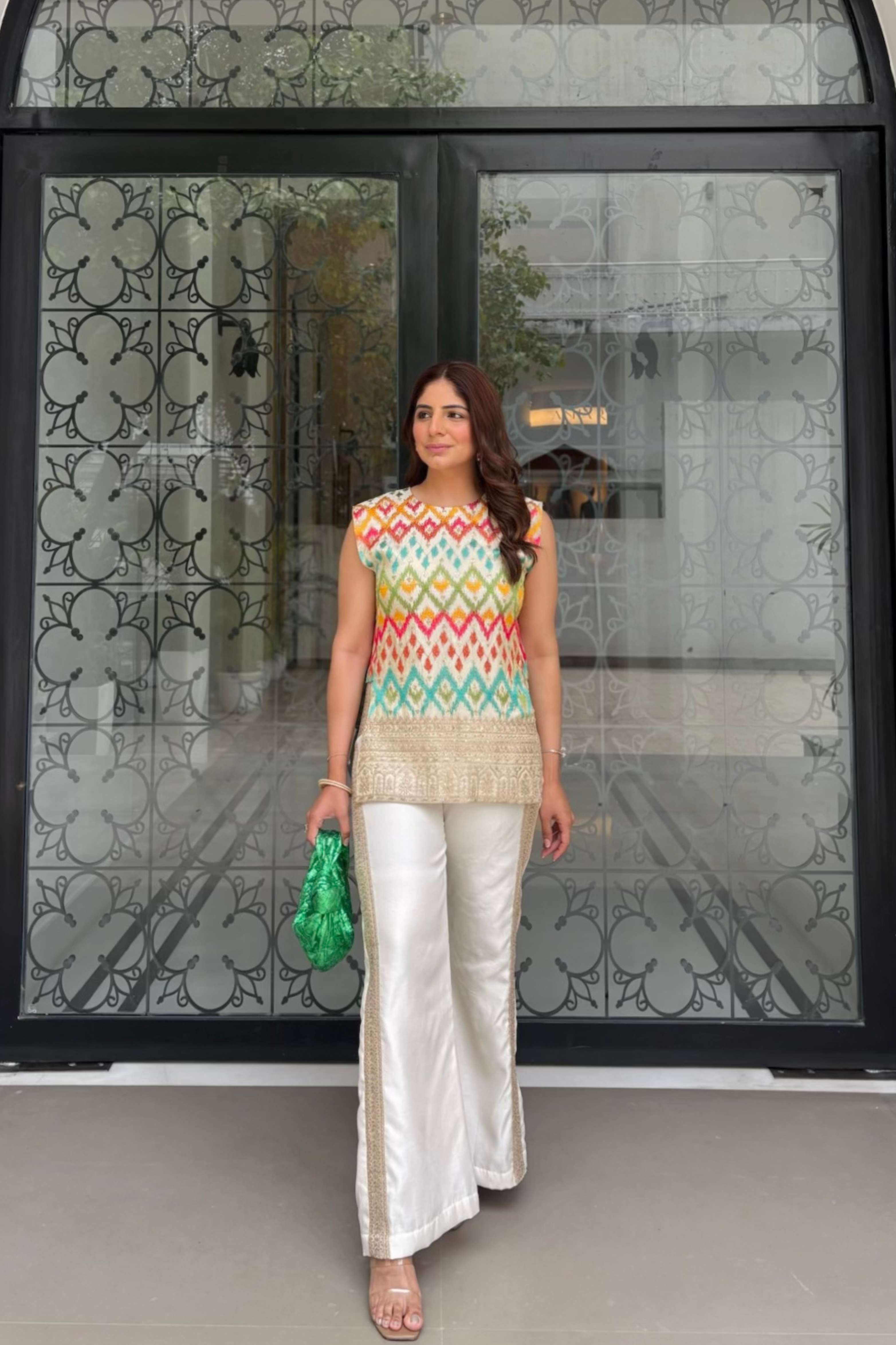 White ikat embroidered set