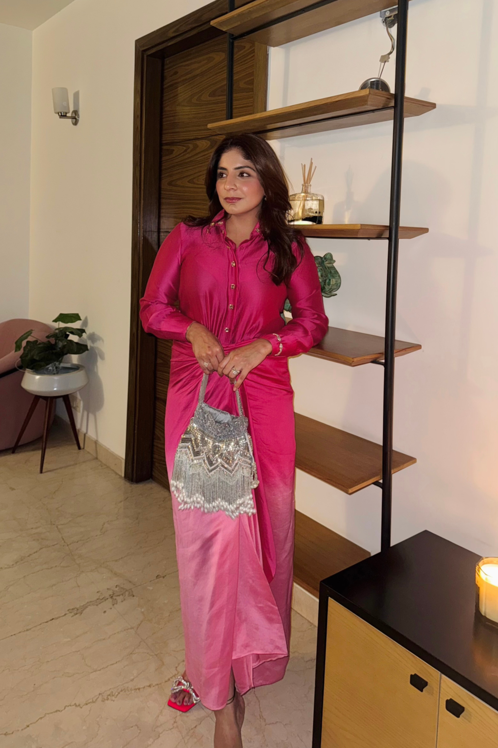 Hot pink shirt & skirt set