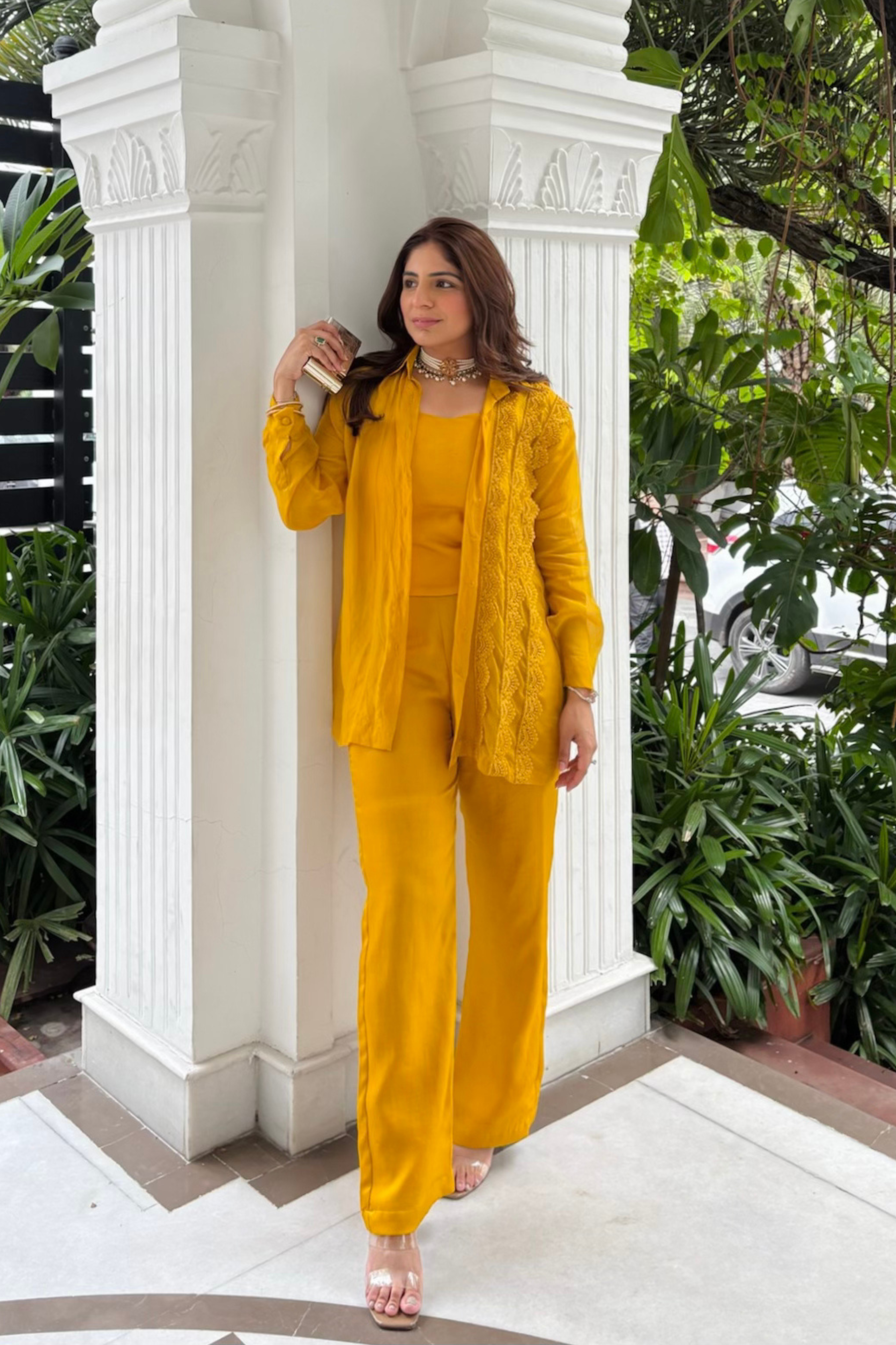 Yellow organza and silk co-ord set