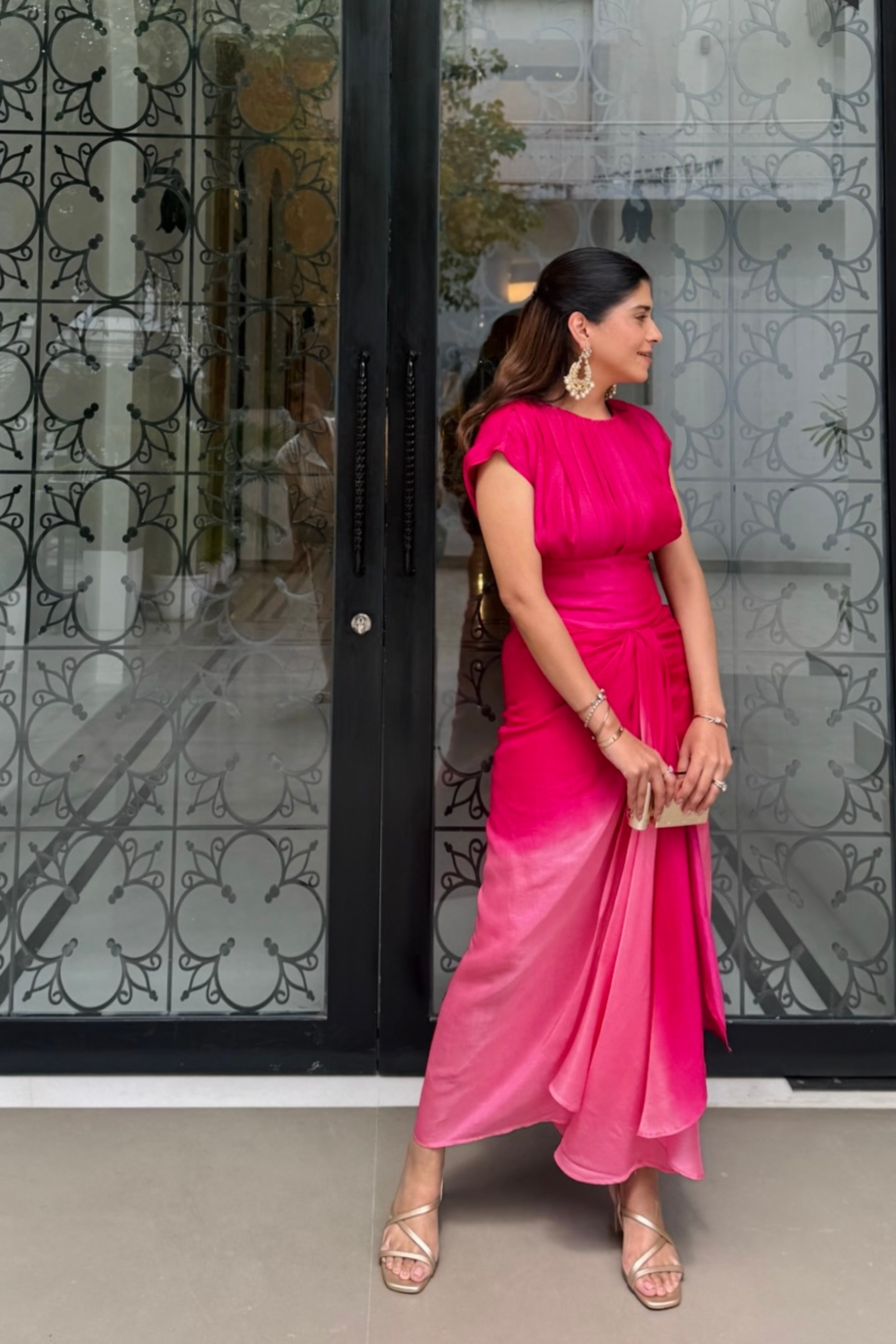 Pink ombré drape skirt set