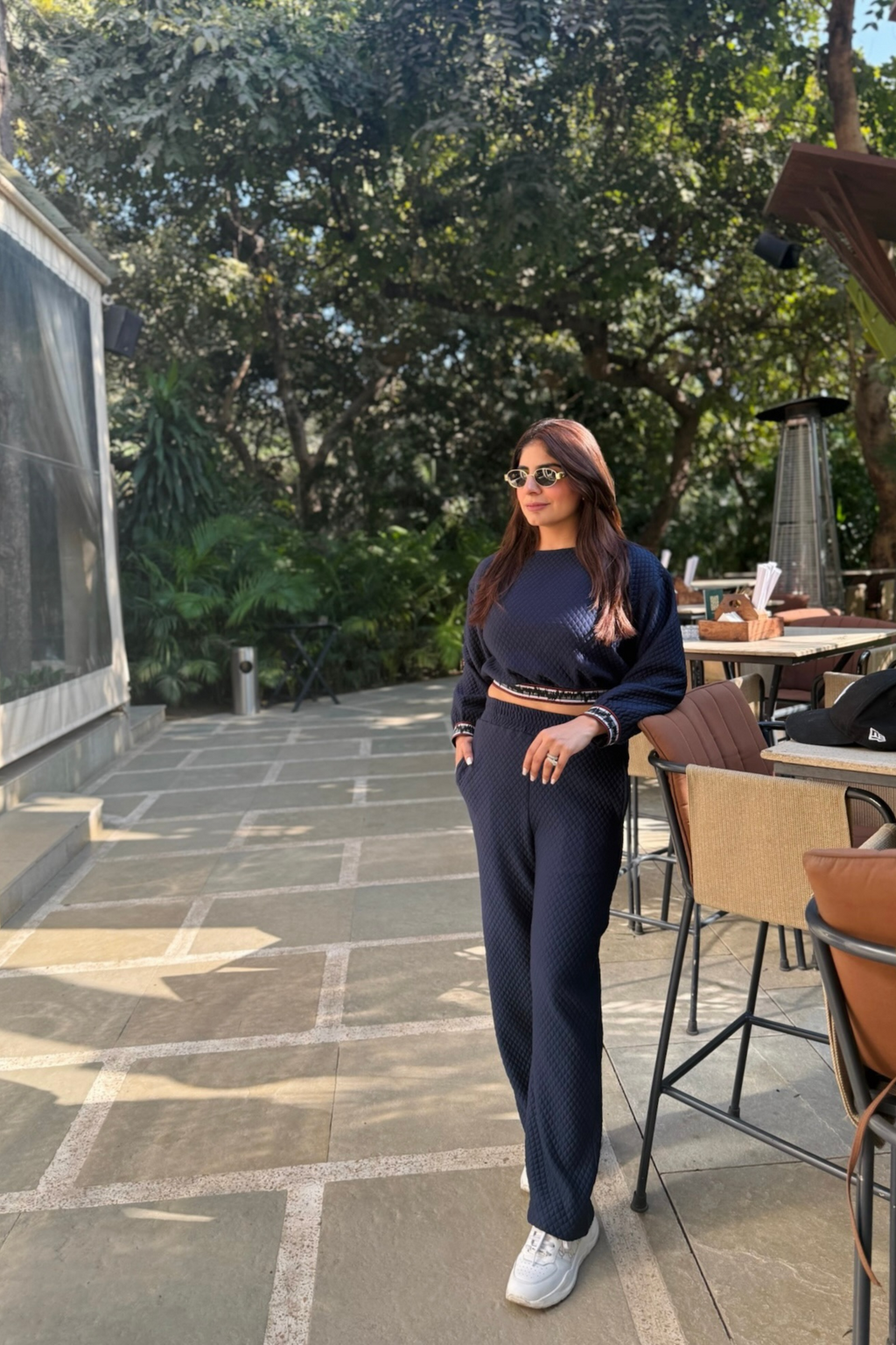 Blue quilted set with an elastic rib detailing