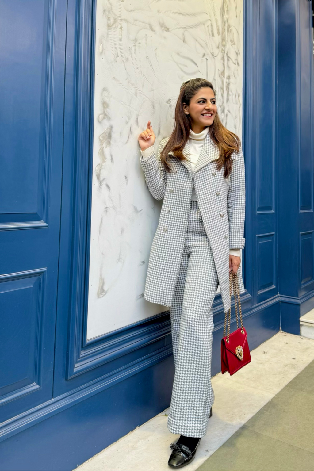 Grey Houndstooth Trench coat set