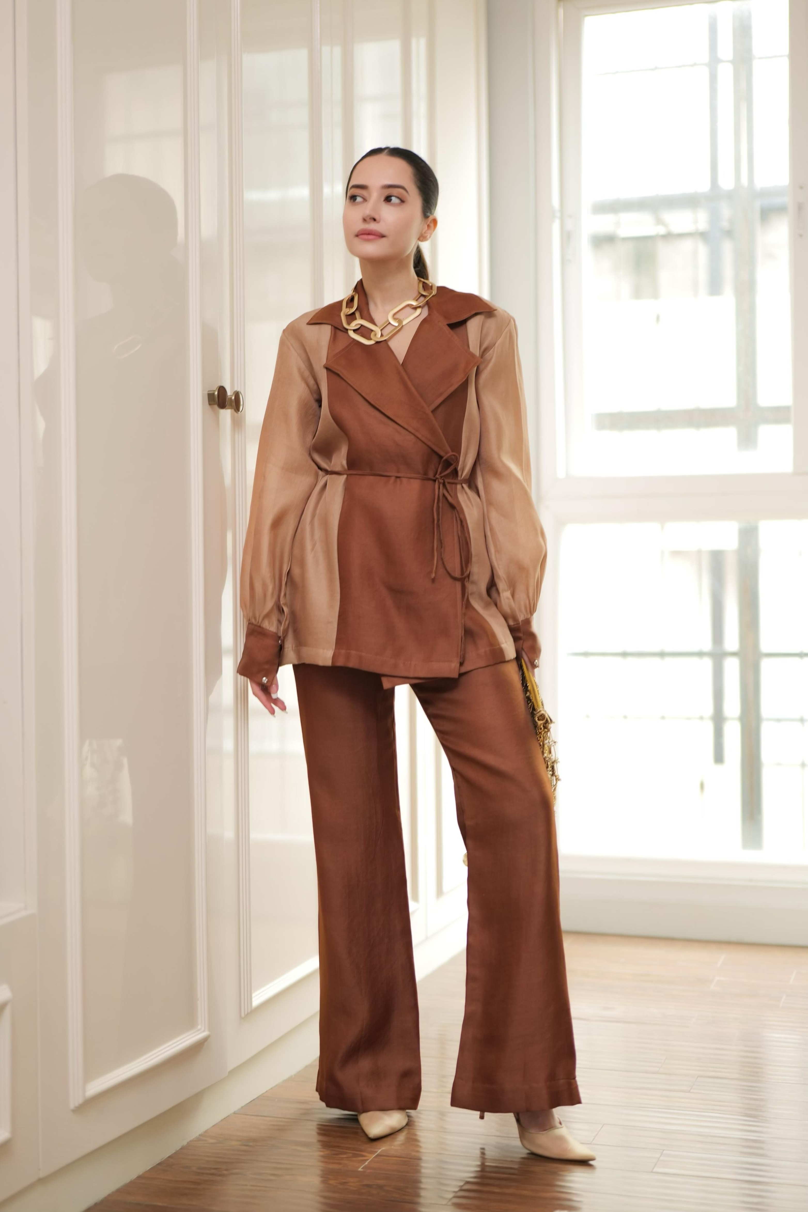 Komal Kapoor in Brown colour block co-ord set