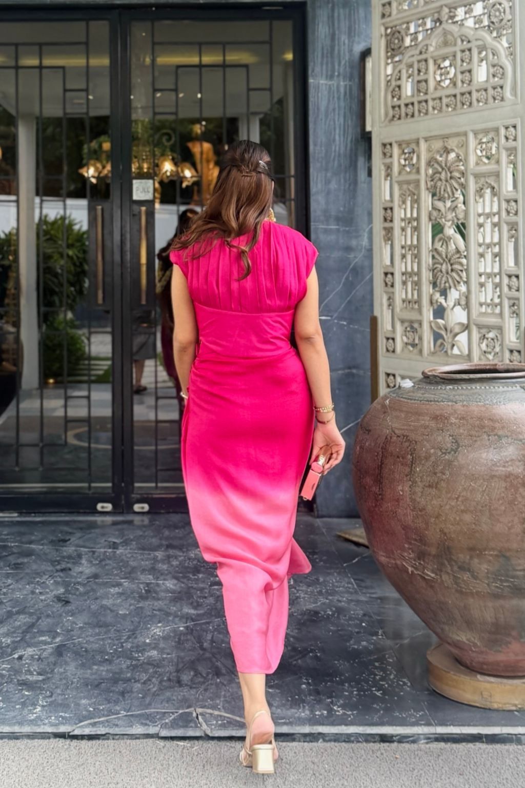 Pink ombré drape skirt set