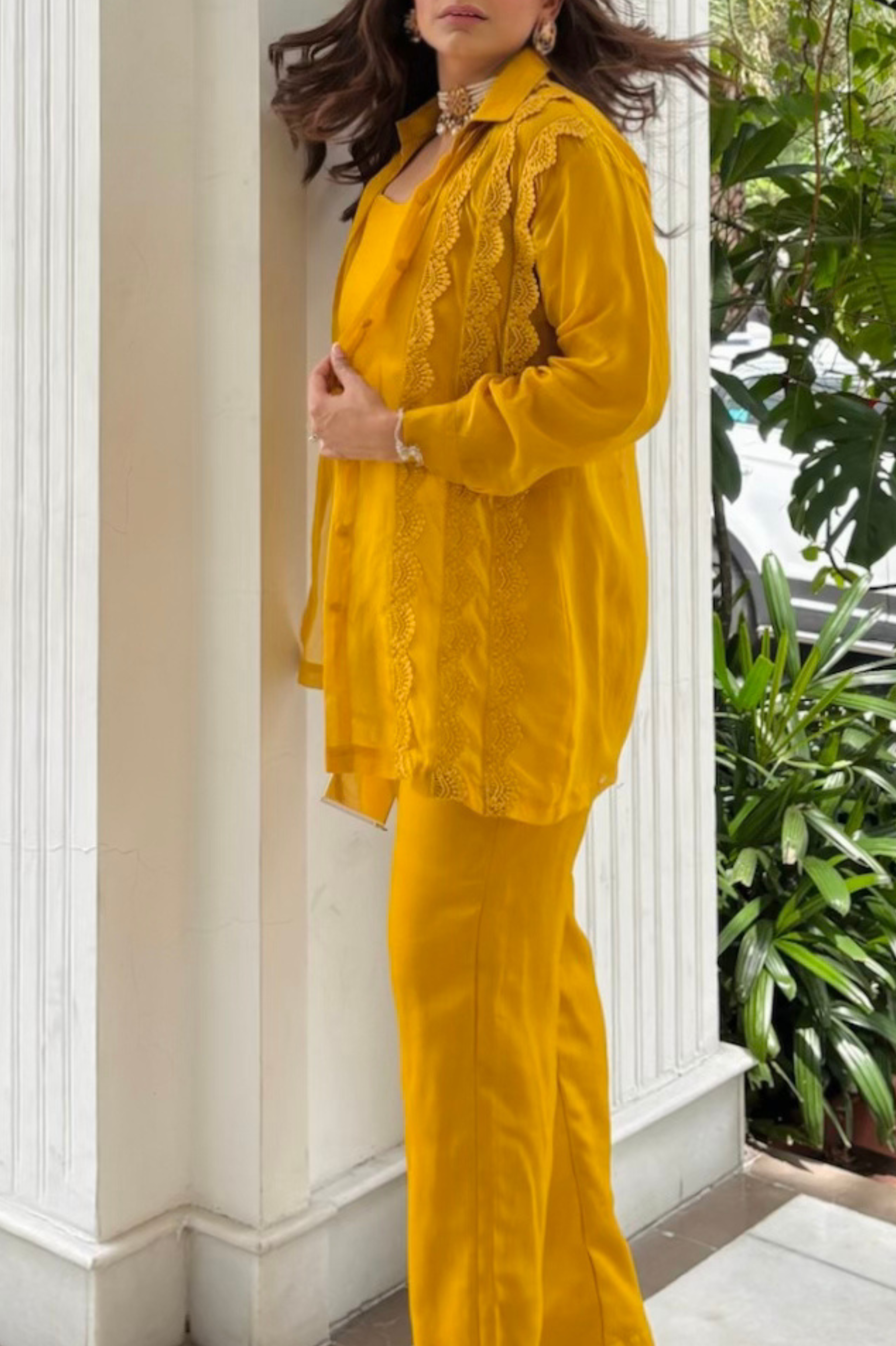 Yellow organza and silk co-ord set
