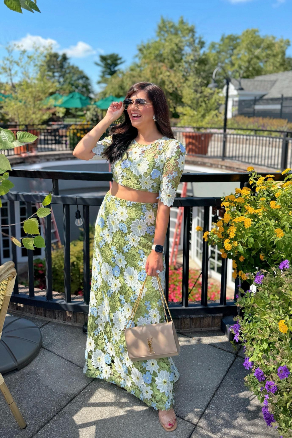 Floral cutwork skirt set