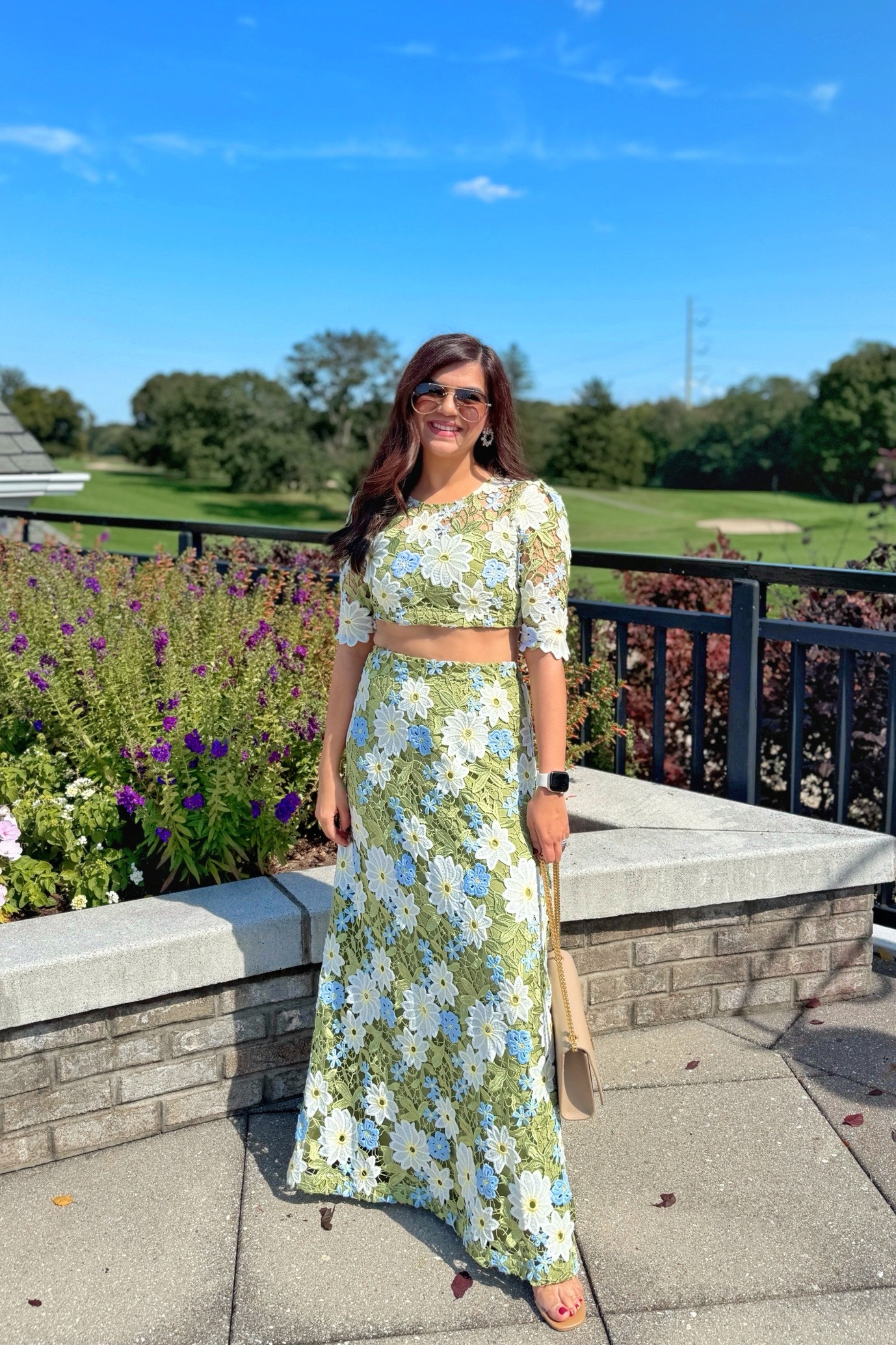 Floral cutwork skirt set