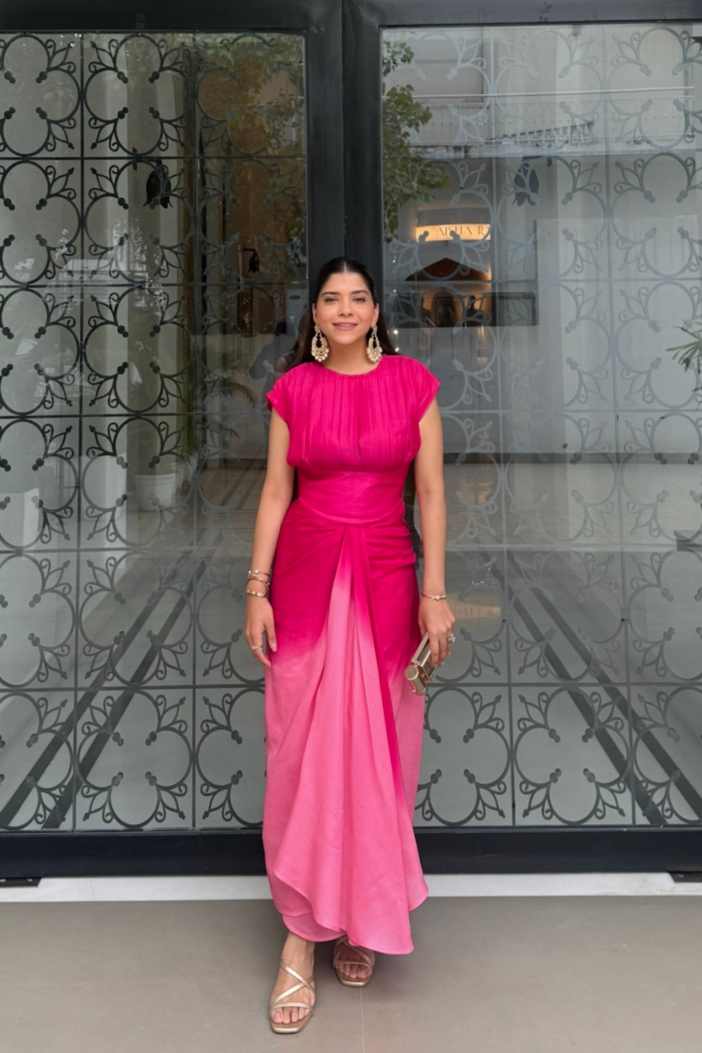 Pink ombré drape skirt set