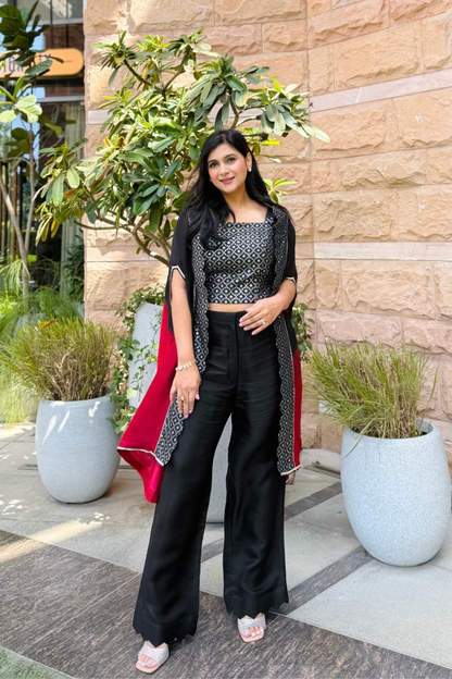 Black silk and Banarasi cape set