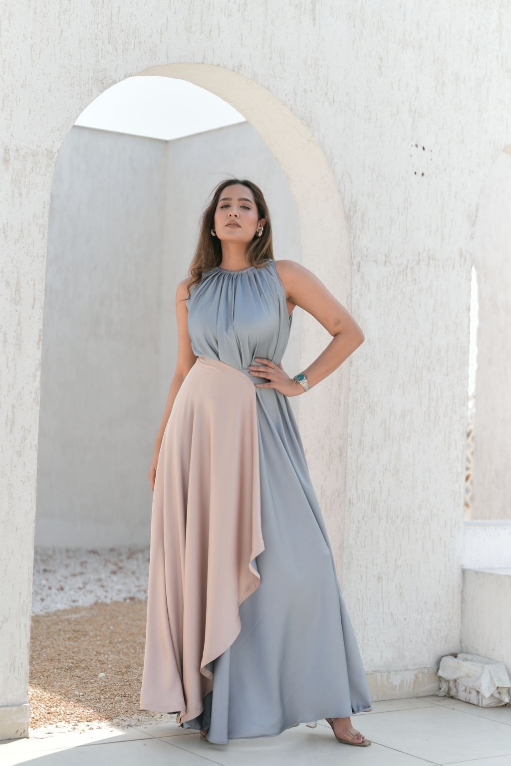 SOFIE DRAPED SATIN DRESS